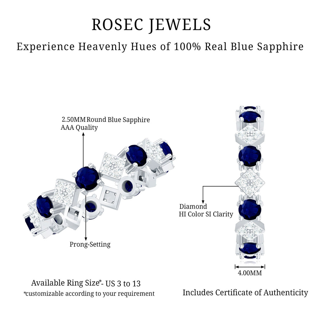 2 CT Natural Blue Sapphire and Diamond Eternity Band Ring