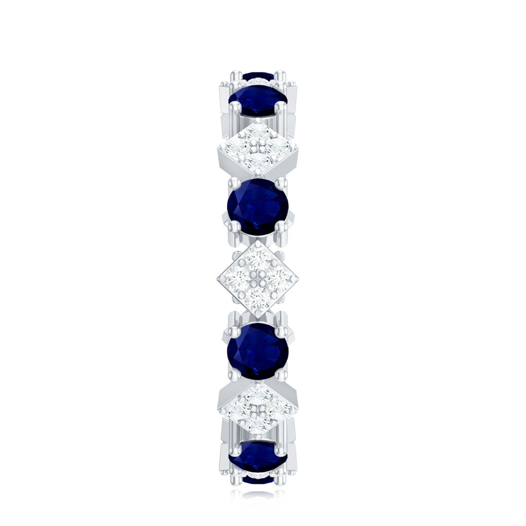 2 CT Natural Blue Sapphire and Diamond Eternity Band Ring