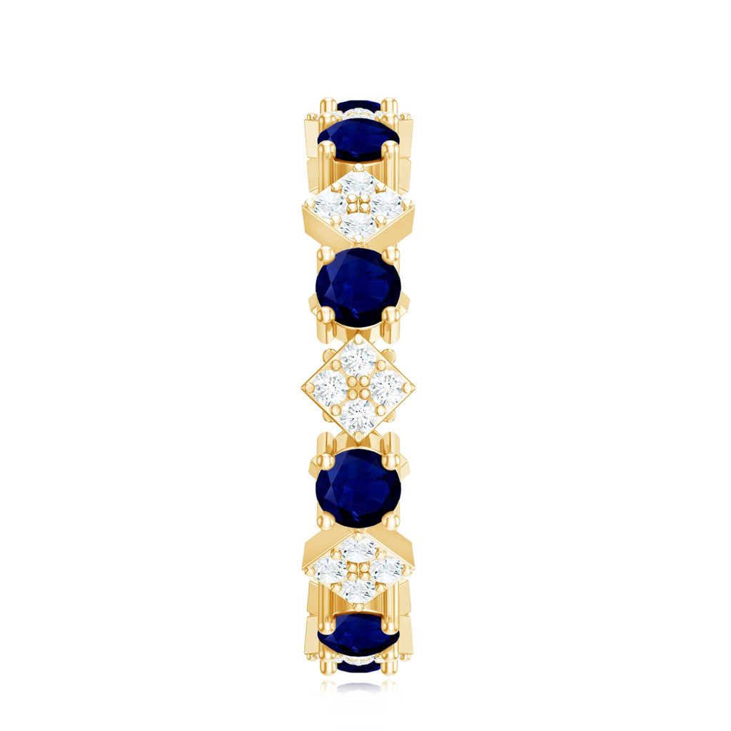 2 CT Natural Blue Sapphire and Diamond Eternity Band Ring