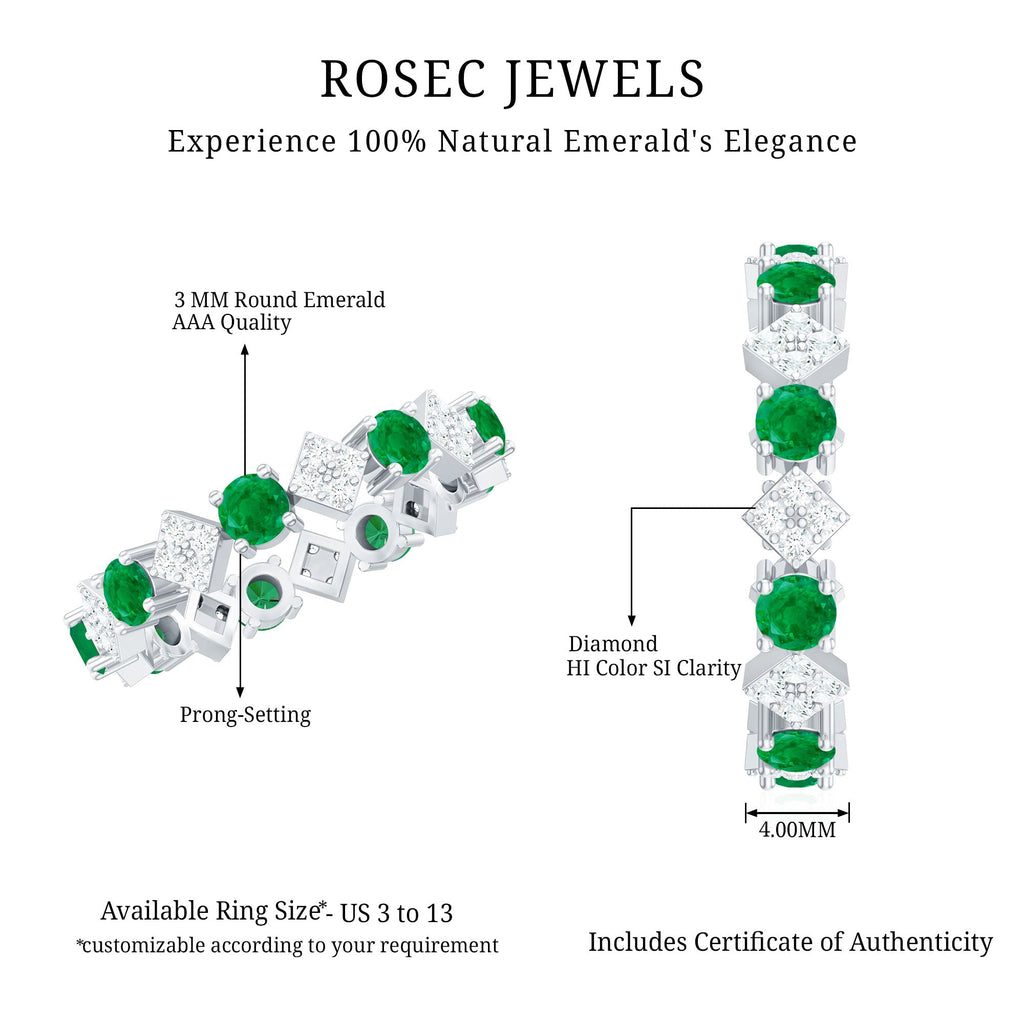 Genuine Emerald and Diamond Eternity Wedding Band
