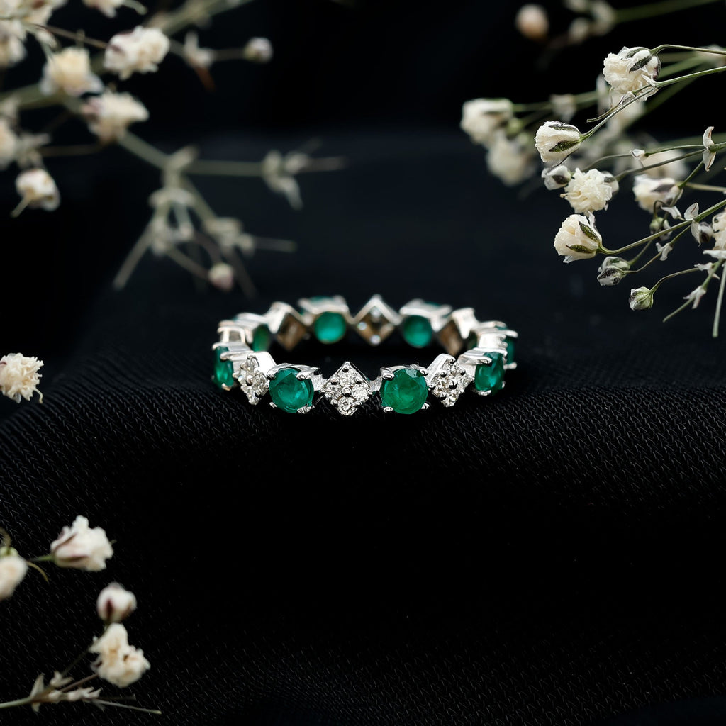 Genuine Emerald and Diamond Eternity Wedding Band