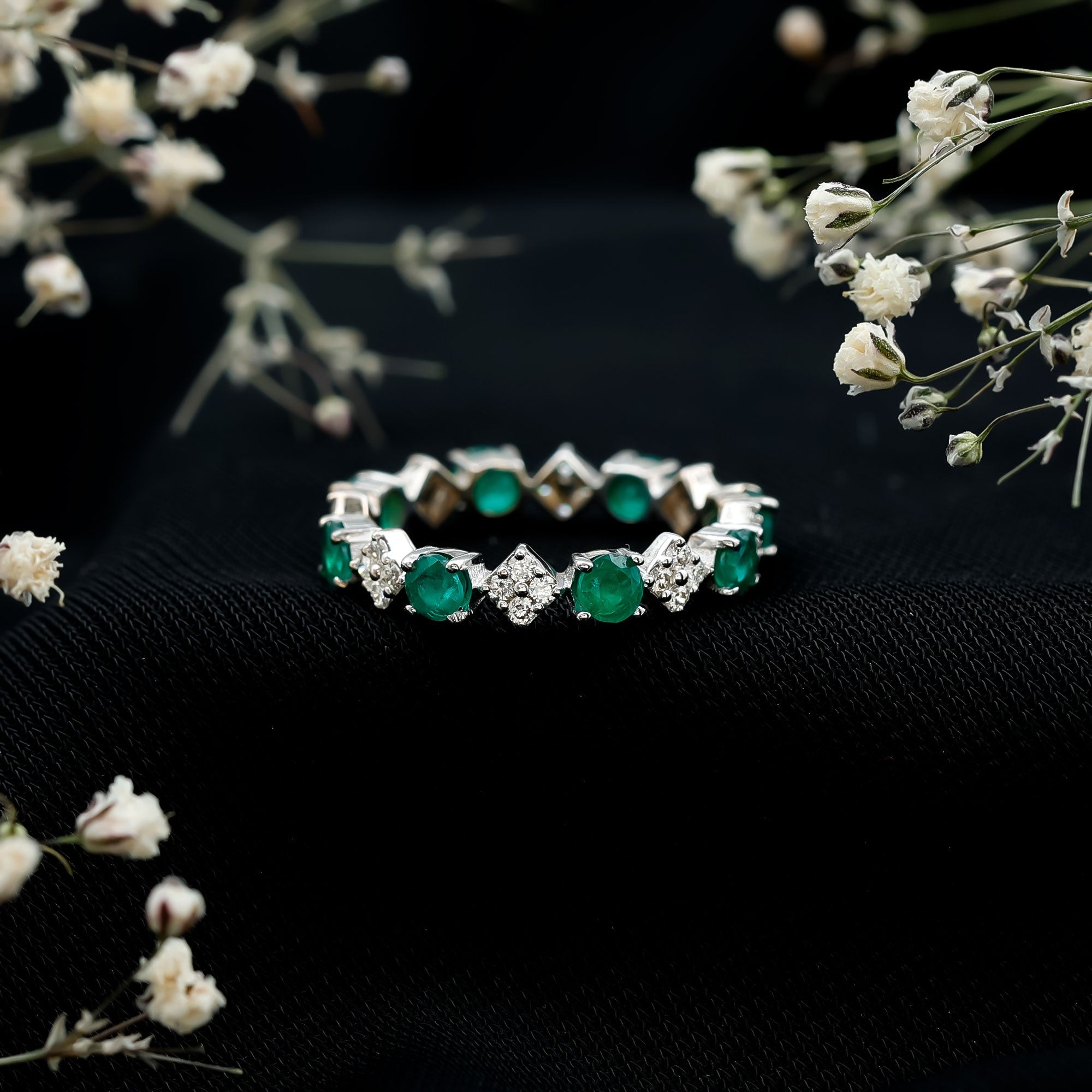 Genuine Emerald and Diamond Eternity Wedding Band