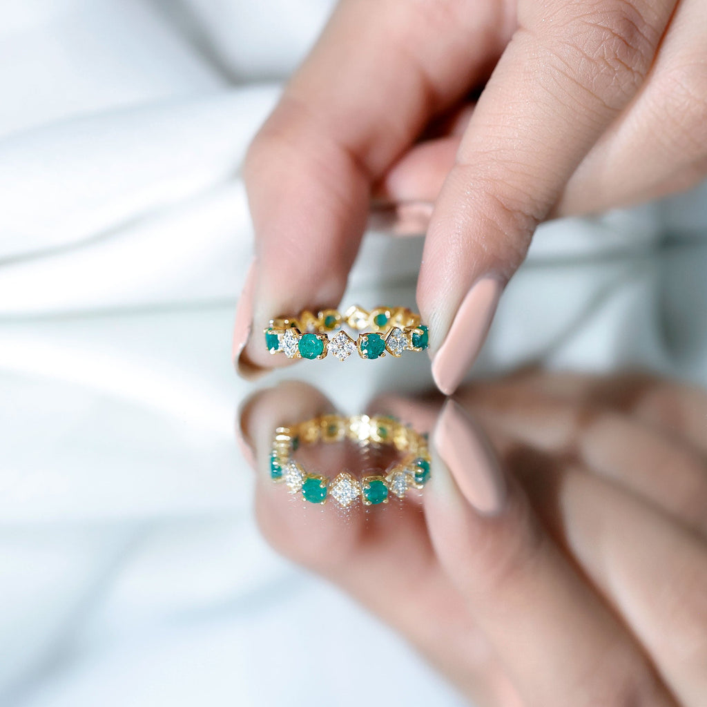 Genuine Emerald and Diamond Eternity Wedding Band