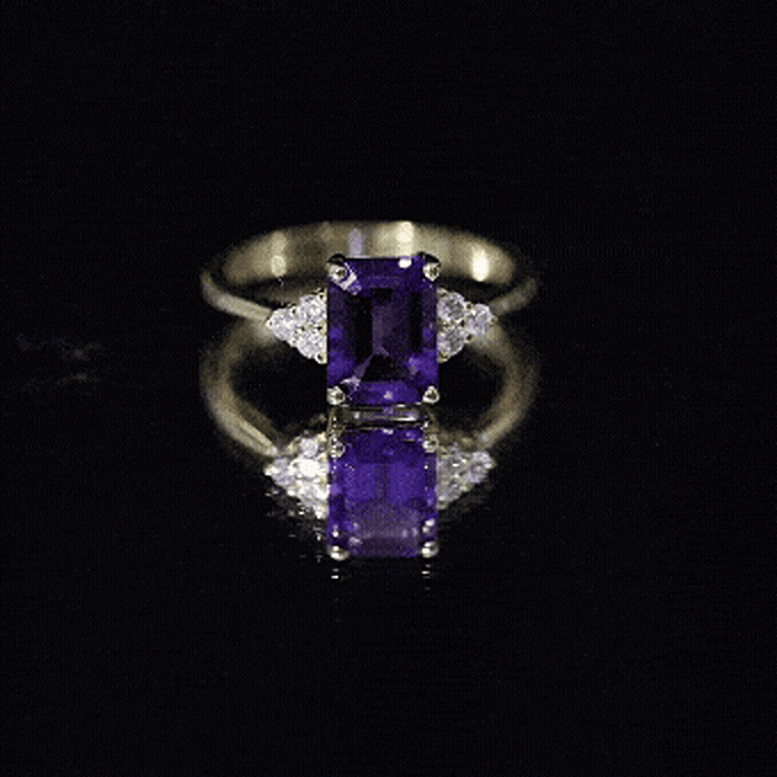 1.5 CT Octagon Cut Amethyst Engagement Ring with Diamond Trio