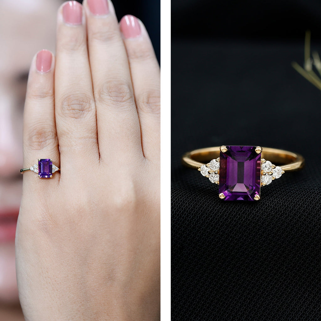 1.5 CT Octagon Cut Amethyst Engagement Ring with Diamond Trio