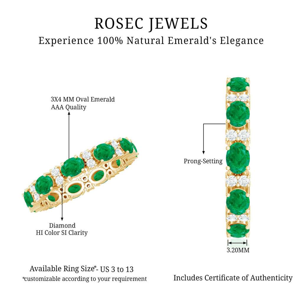 Oval Cut Real Emerald Eternity Band Ring with Diamond