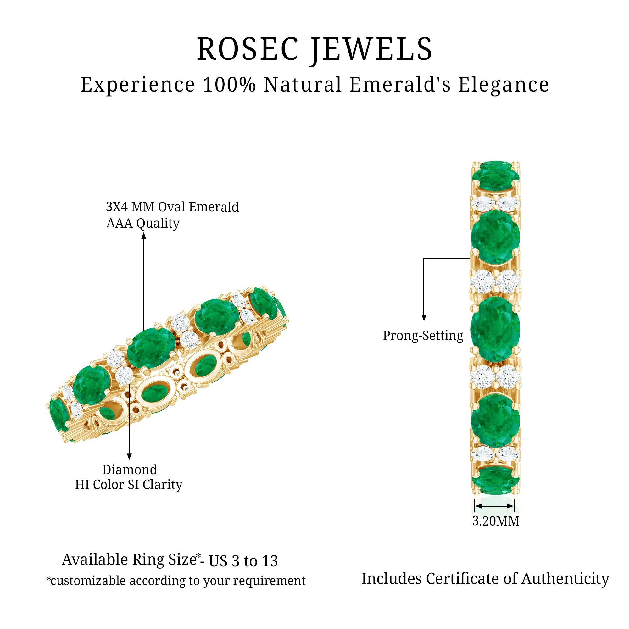 Oval Cut Real Emerald Eternity Band Ring with Diamond