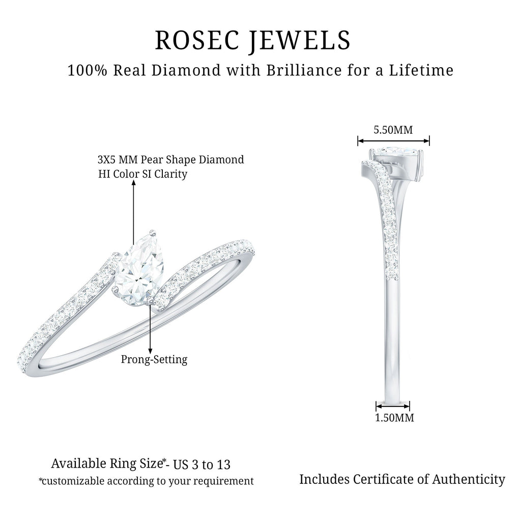 Certified Natural Diamond Promise Ring with Bypass Shank