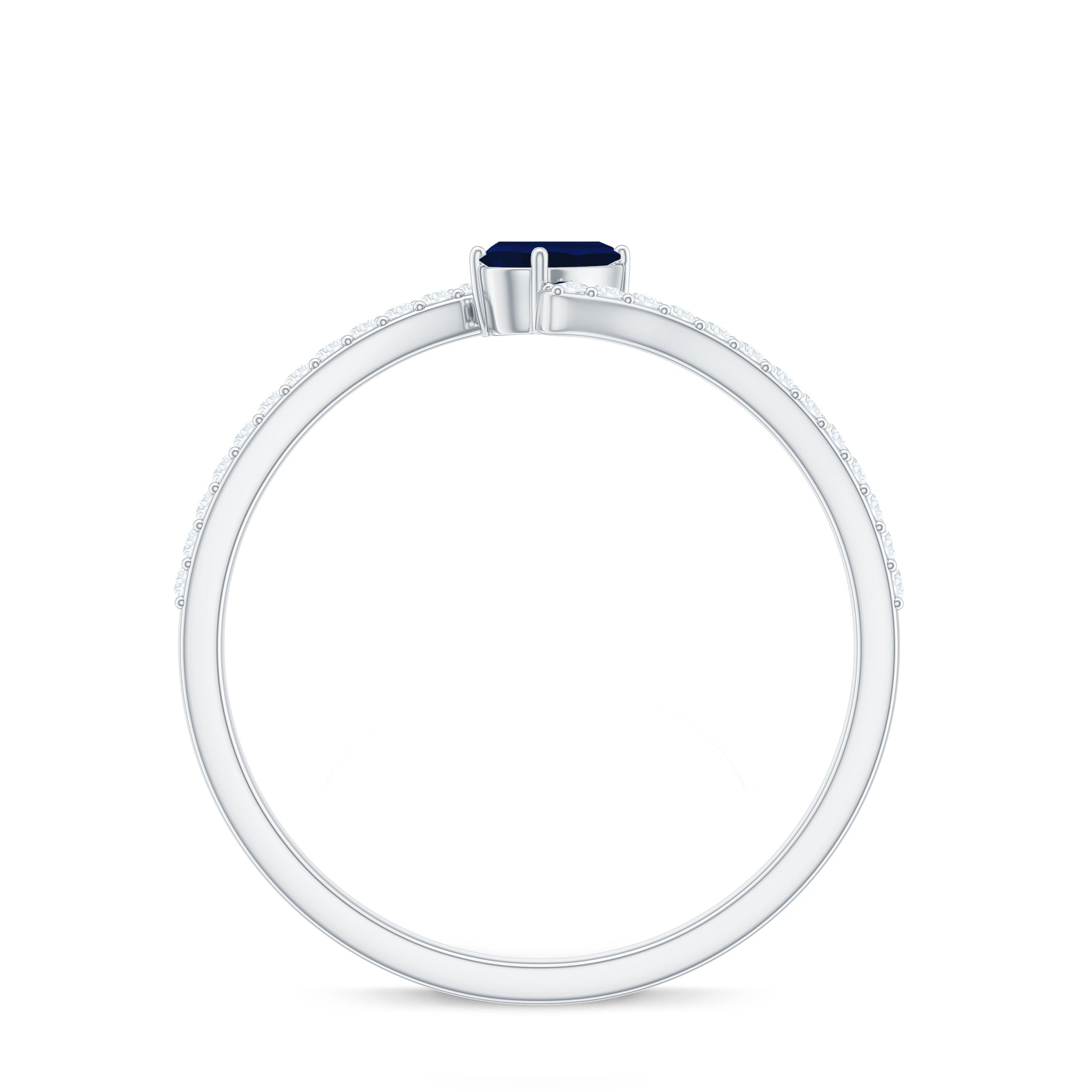 Tilted Pear Cut Blue Sapphire Solitaire Bypass Ring with Diamond