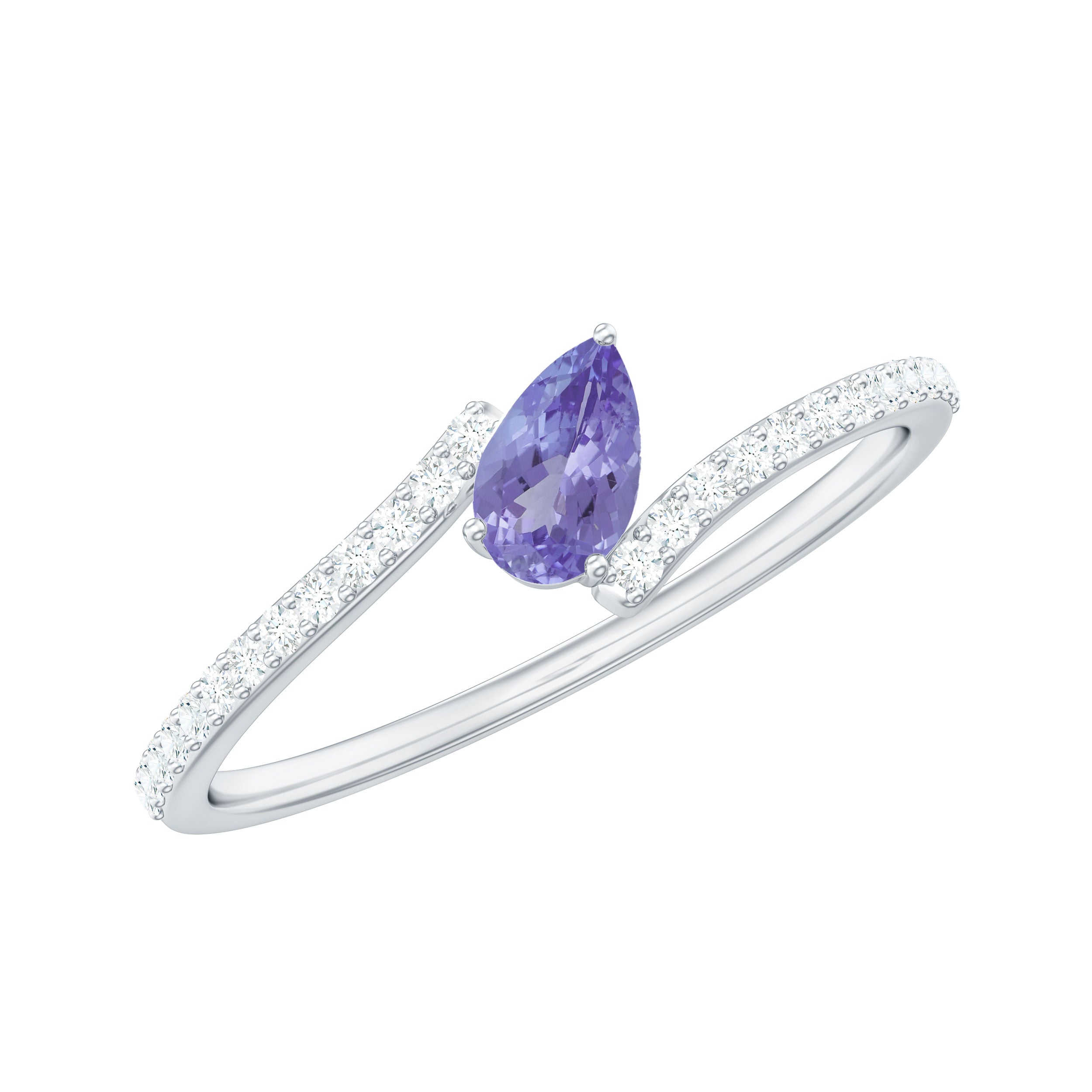 Natural Pear Shape Tanzanite Diamond Promise Ring for Engagement