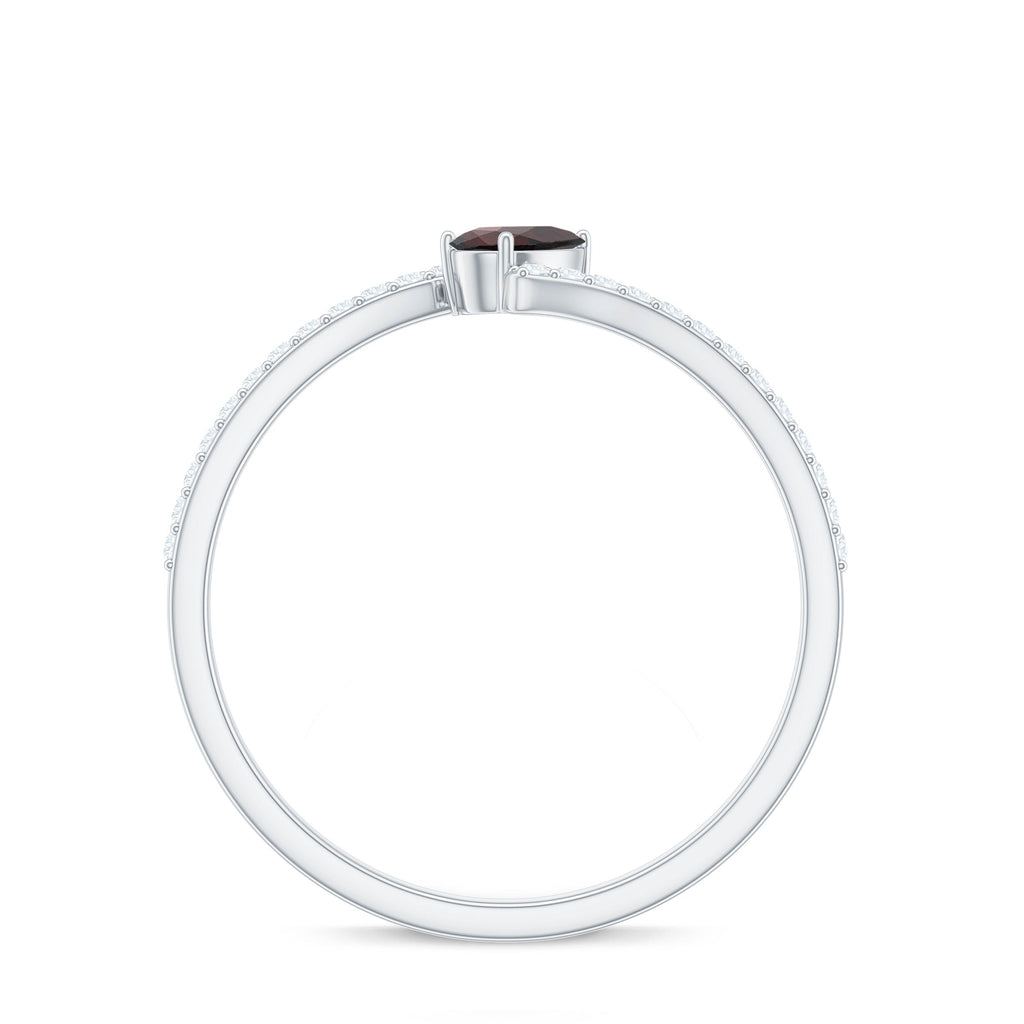 Real Pear Shape Garnet Promise Ring with Diamond Bypass Shank