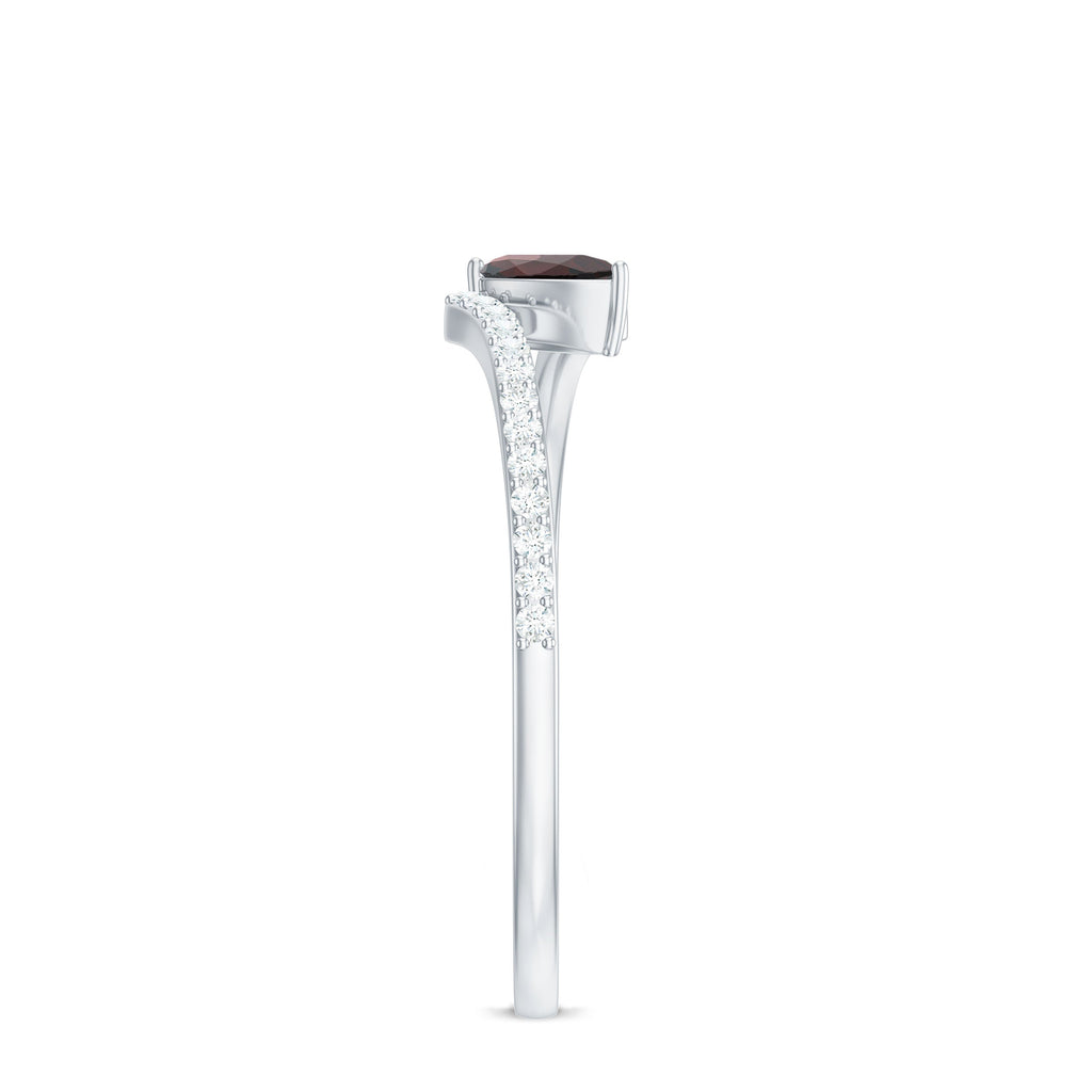 Real Pear Shape Garnet Promise Ring with Diamond Bypass Shank