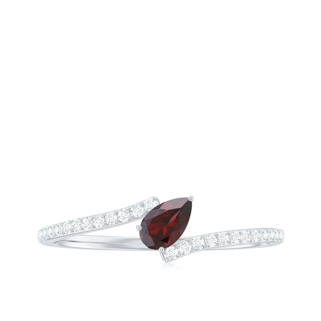 Real Pear Shape Garnet Promise Ring with Diamond Bypass Shank