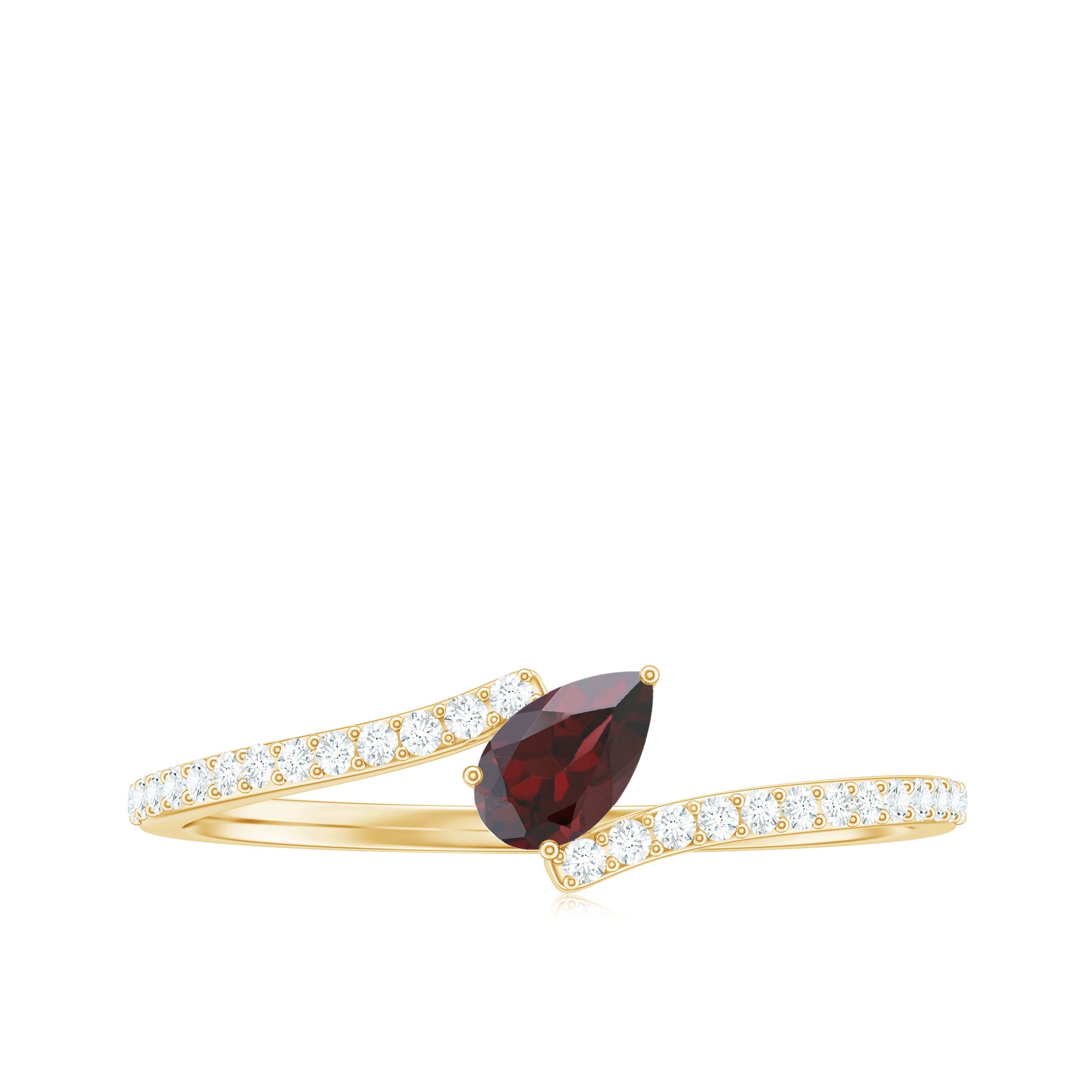 Real Pear Shape Garnet Promise Ring with Diamond Bypass Shank