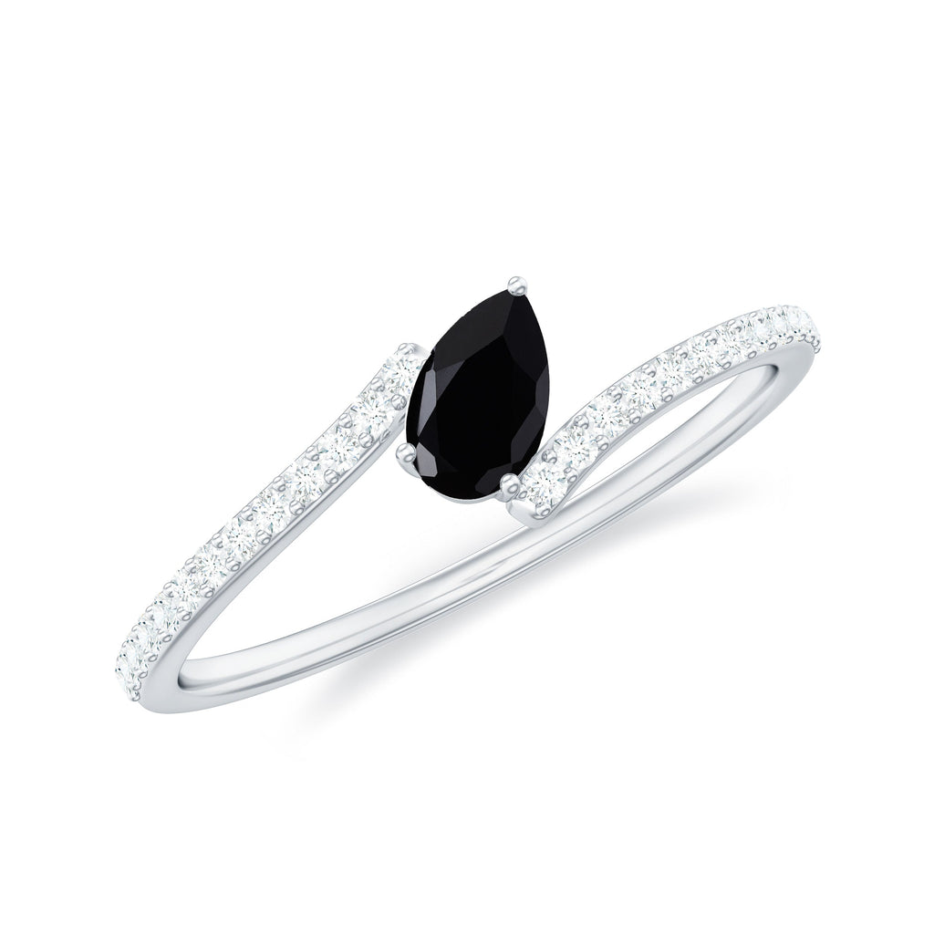 Real Black Spinel Promise Ring with Diamond Bypass Shank