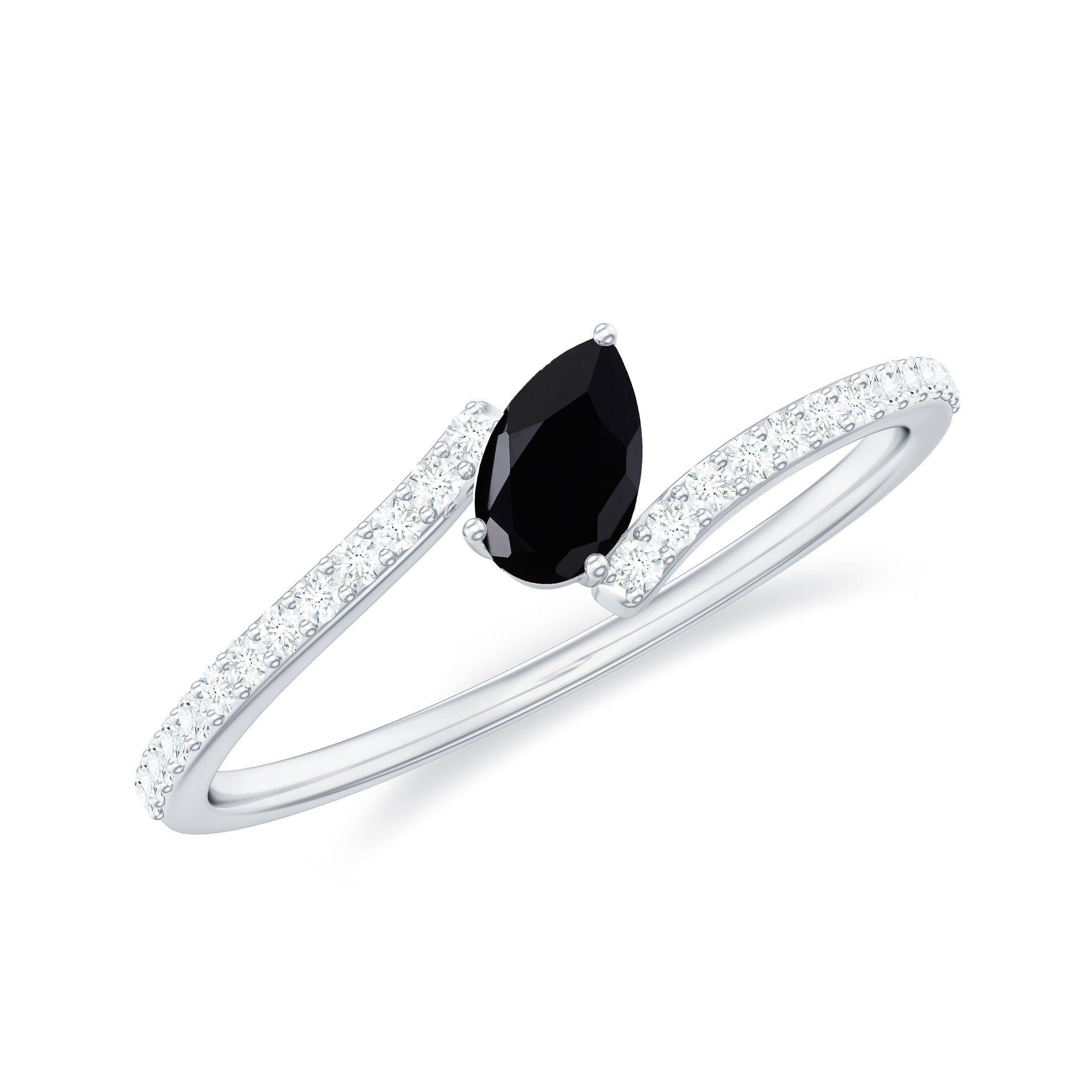 Real Black Spinel Promise Ring with Diamond Bypass Shank