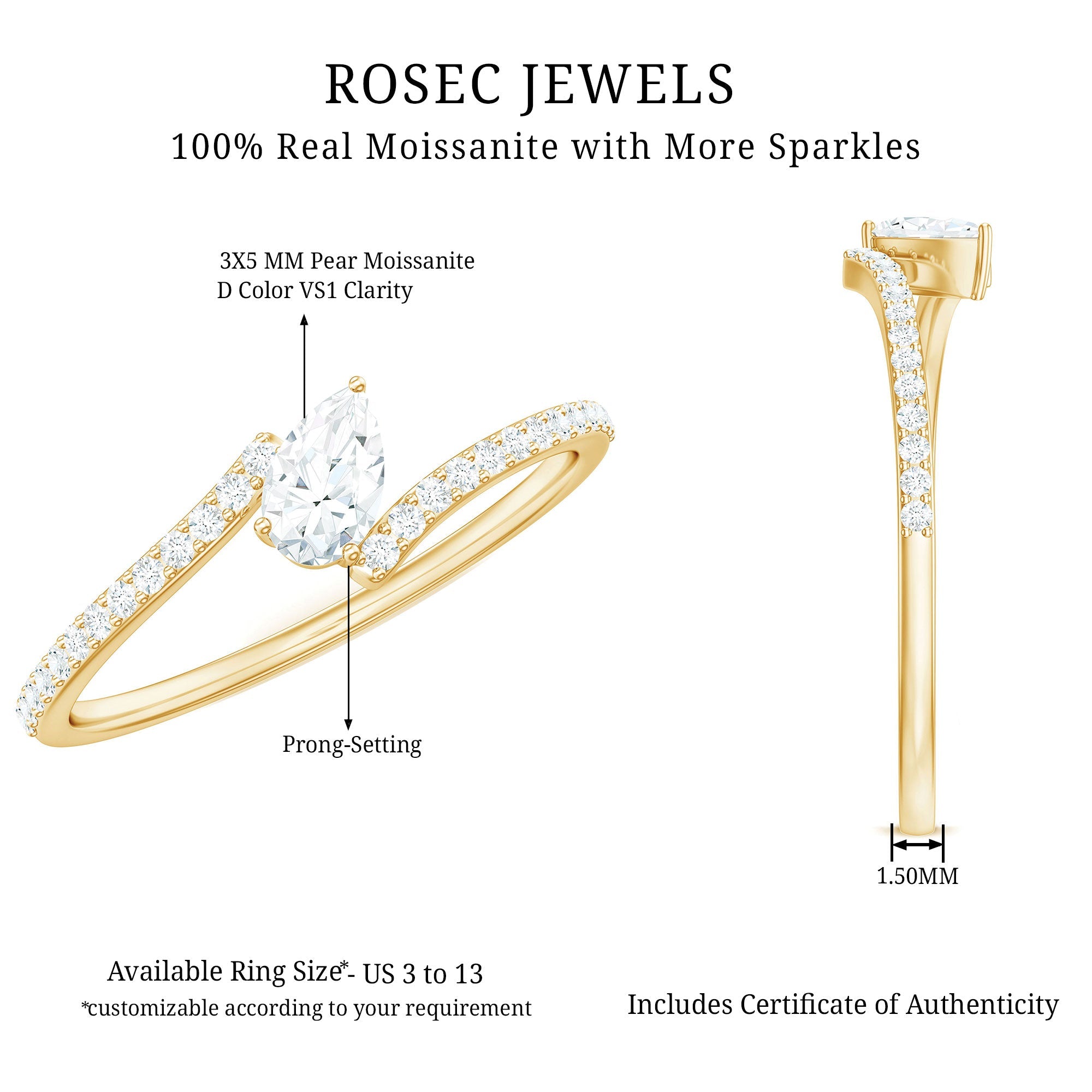 Pear Shaped Moissanite Bypass Promise Ring for Her