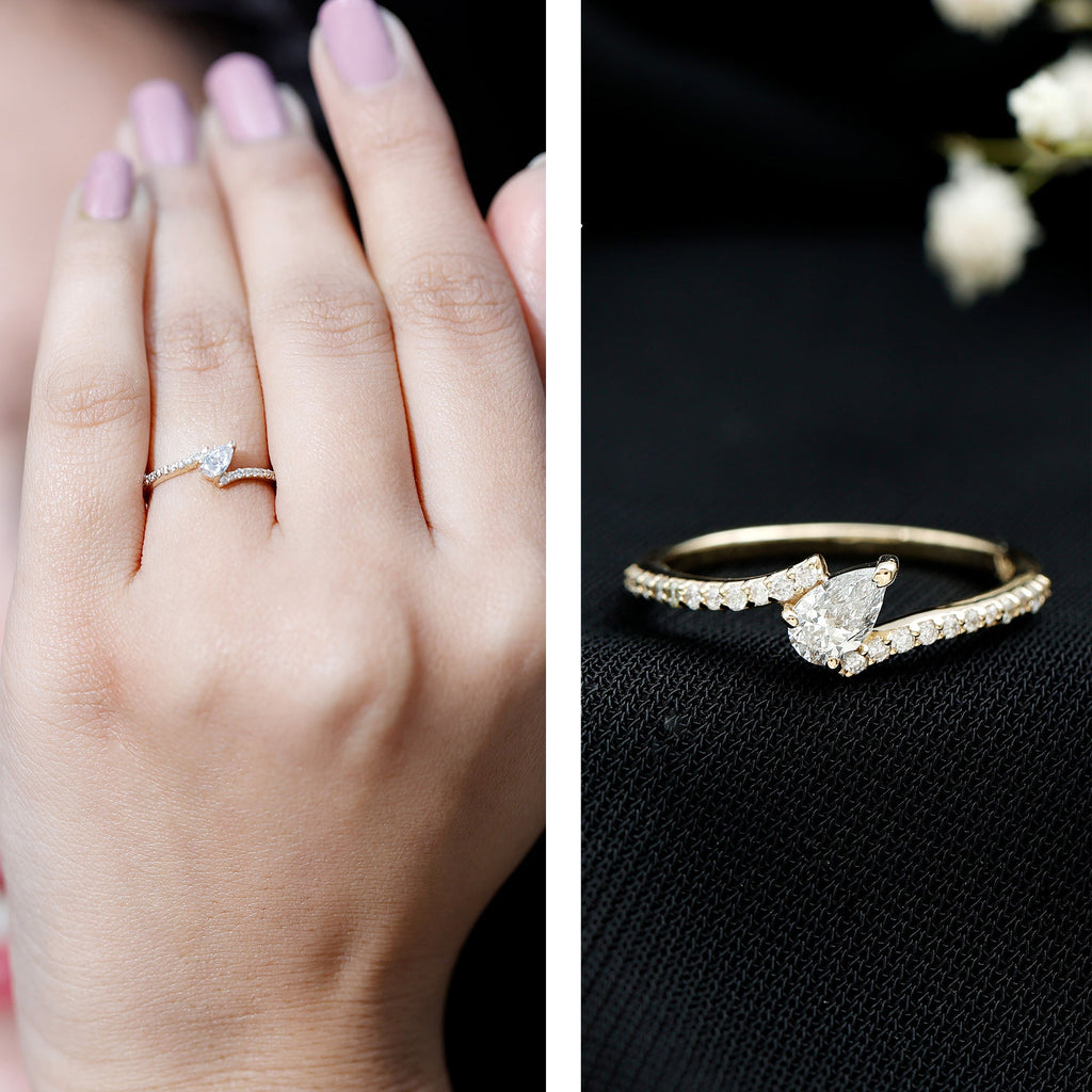 Pear Shaped Moissanite Bypass Promise Ring for Her
