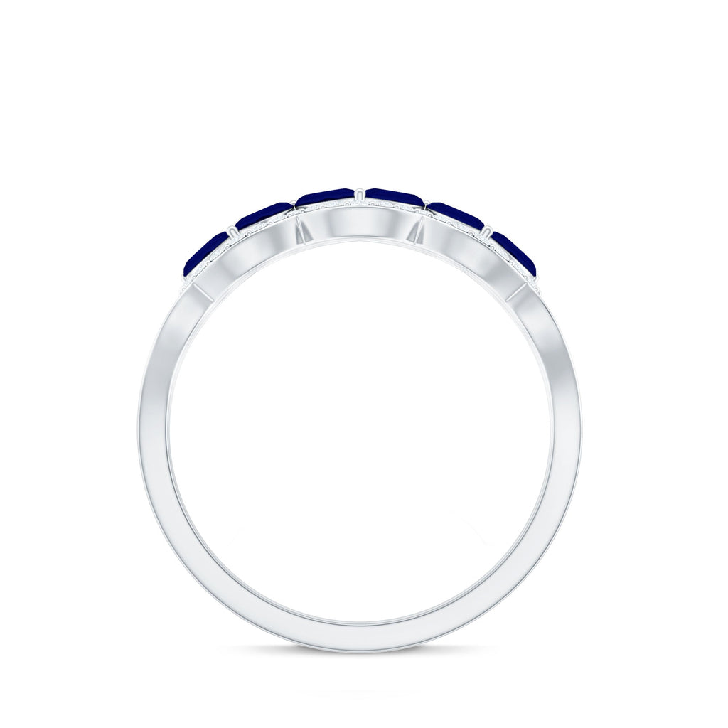 1 CT Minimal Marquise Cut Blue Sapphire Anniversary Ring with Diamond Accent