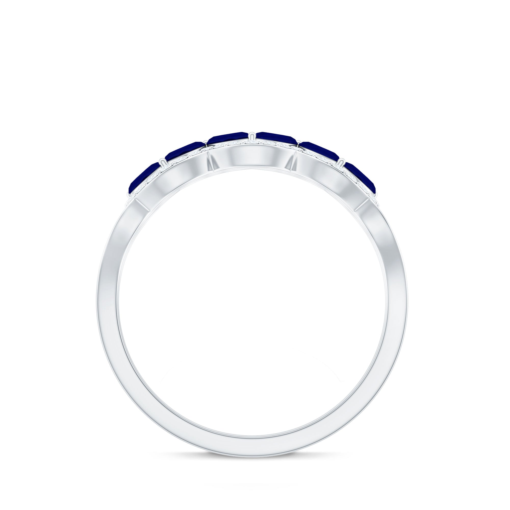 1 CT Minimal Marquise Cut Blue Sapphire Anniversary Ring with Diamond Accent