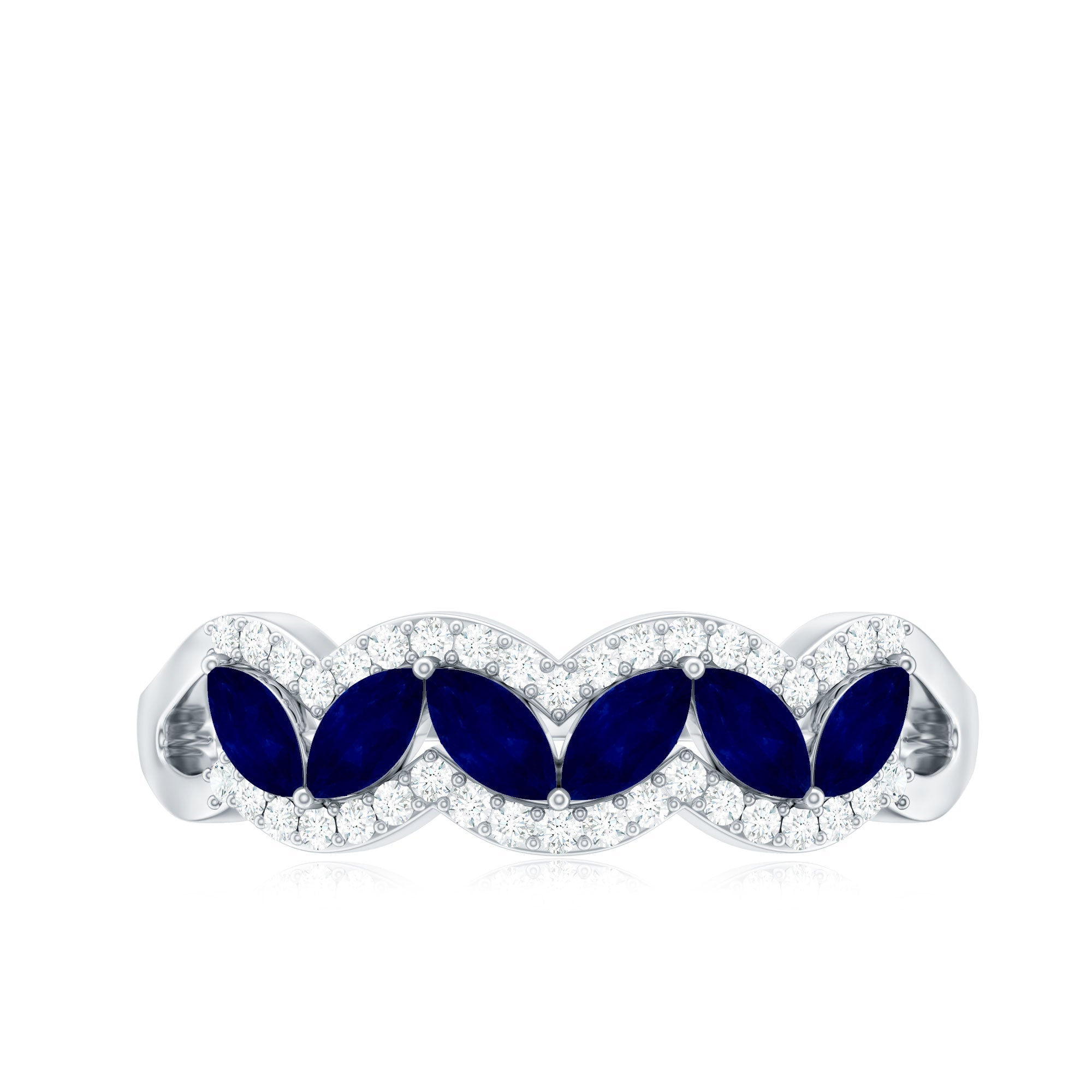1 CT Minimal Marquise Cut Blue Sapphire Anniversary Ring with Diamond Accent