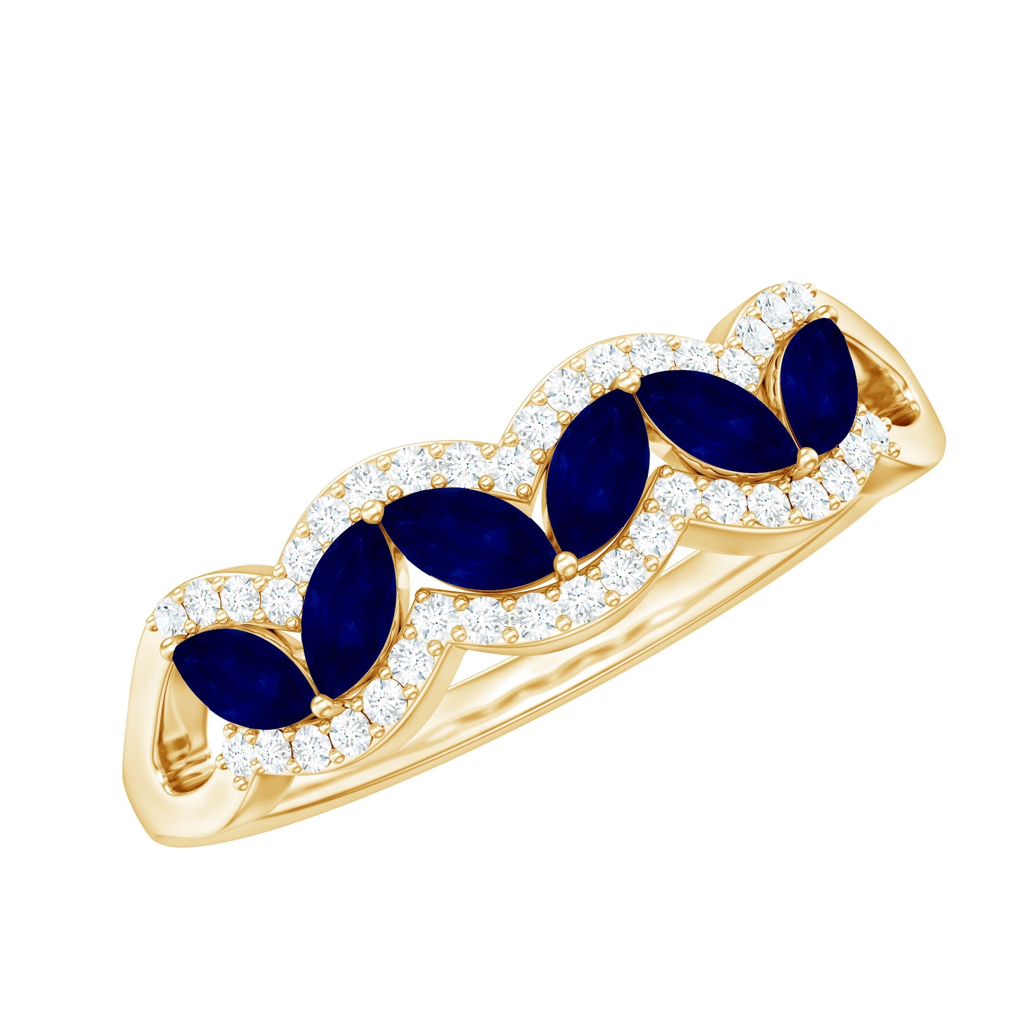 1 CT Minimal Marquise Cut Blue Sapphire Anniversary Ring with Diamond Accent
