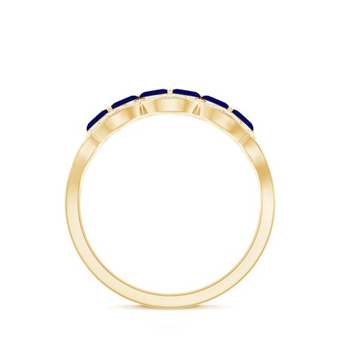 1 CT Minimal Marquise Cut Blue Sapphire Anniversary Ring with Diamond Accent