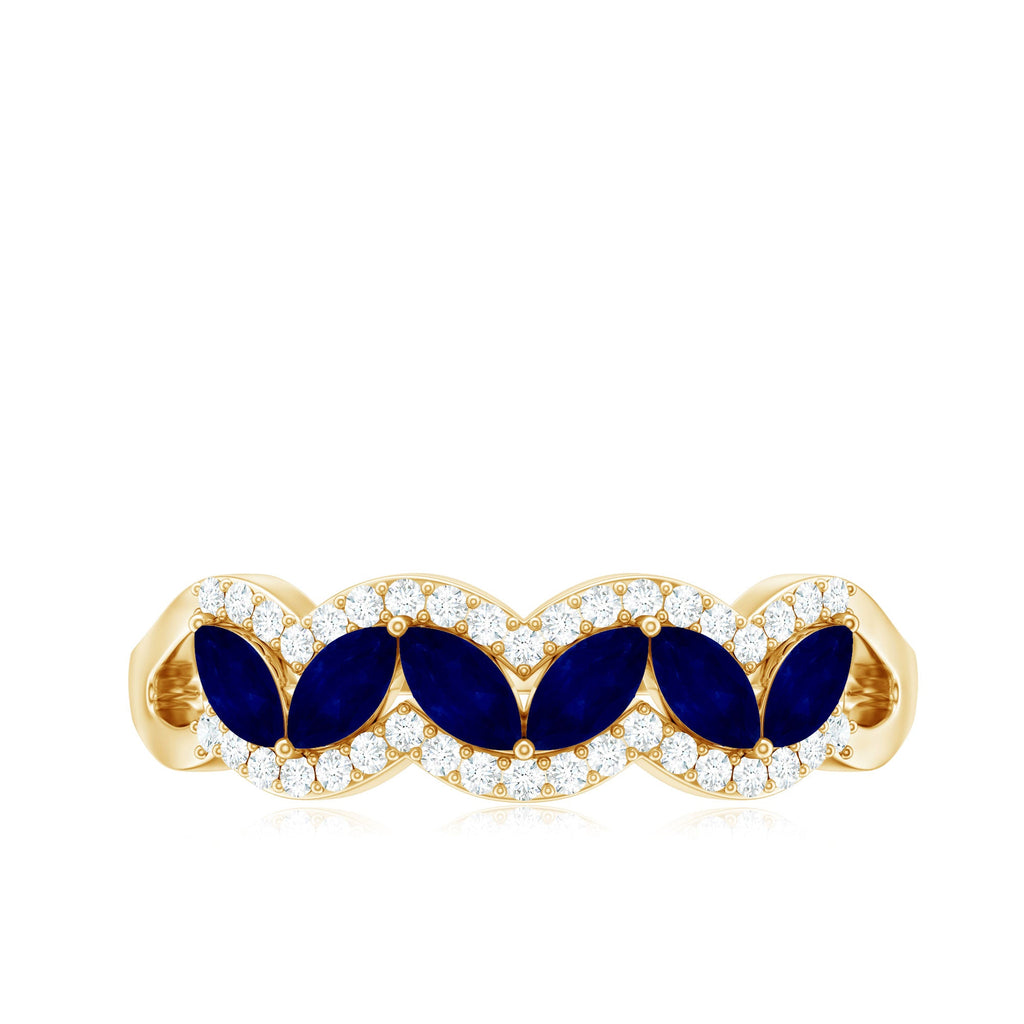 1 CT Minimal Marquise Cut Blue Sapphire Anniversary Ring with Diamond Accent