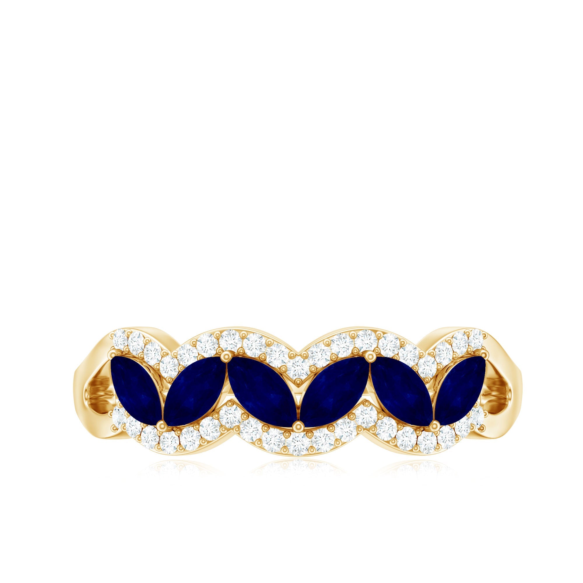 1 CT Minimal Marquise Cut Blue Sapphire Anniversary Ring with Diamond Accent