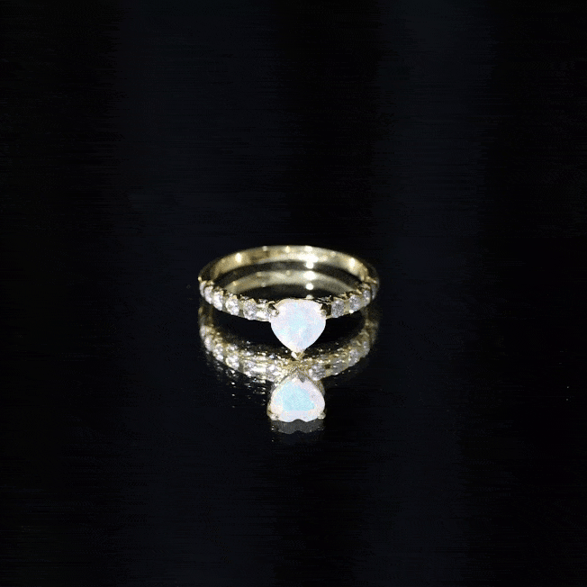 6 mm Heart Shape Ethiopian Opal and Diamond Engagement Ring