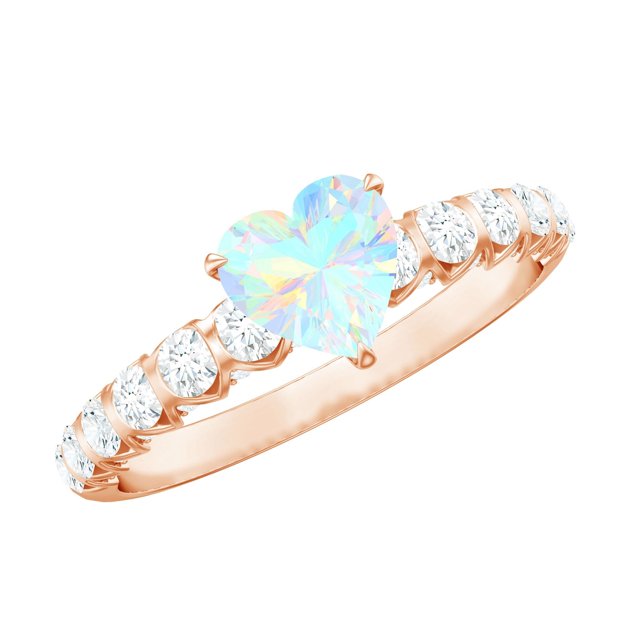 6 mm Heart Shape Ethiopian Opal and Diamond Engagement Ring
