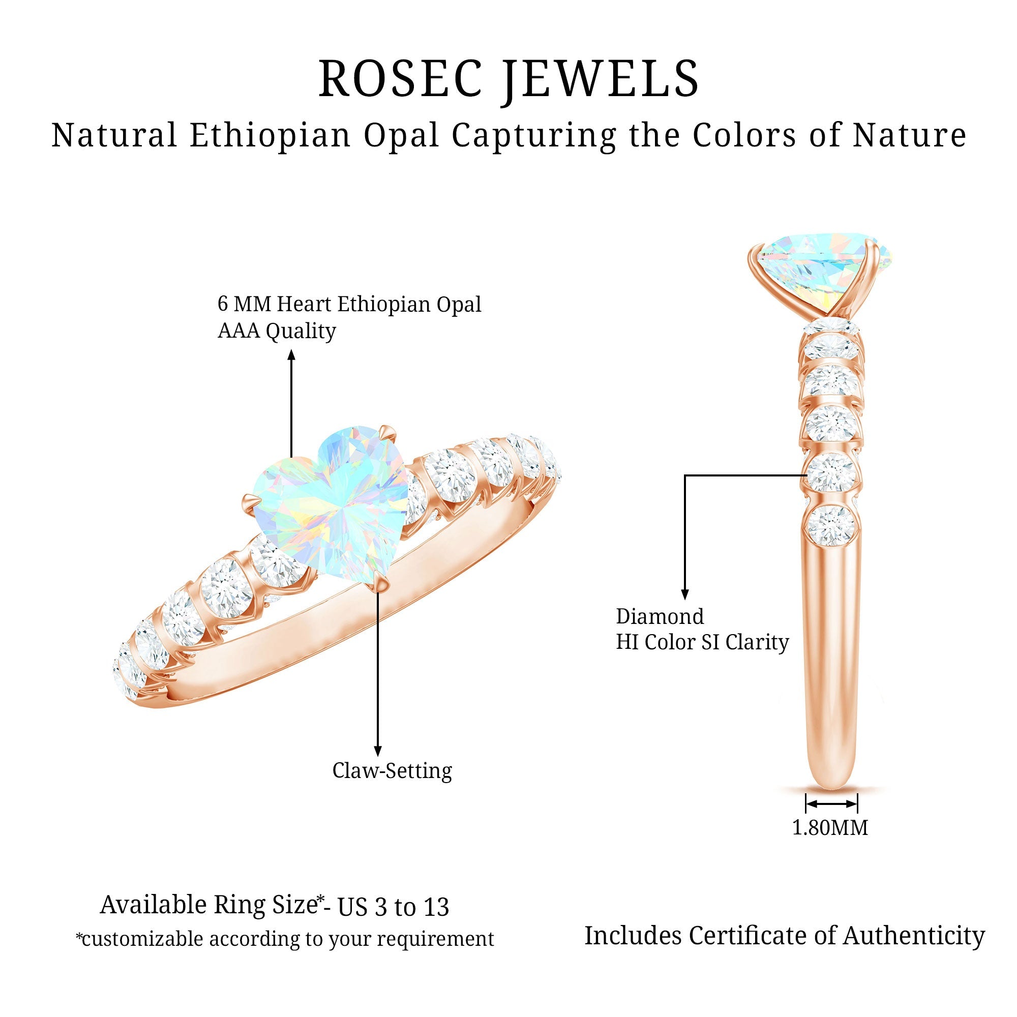 6 mm Heart Shape Ethiopian Opal and Diamond Engagement Ring