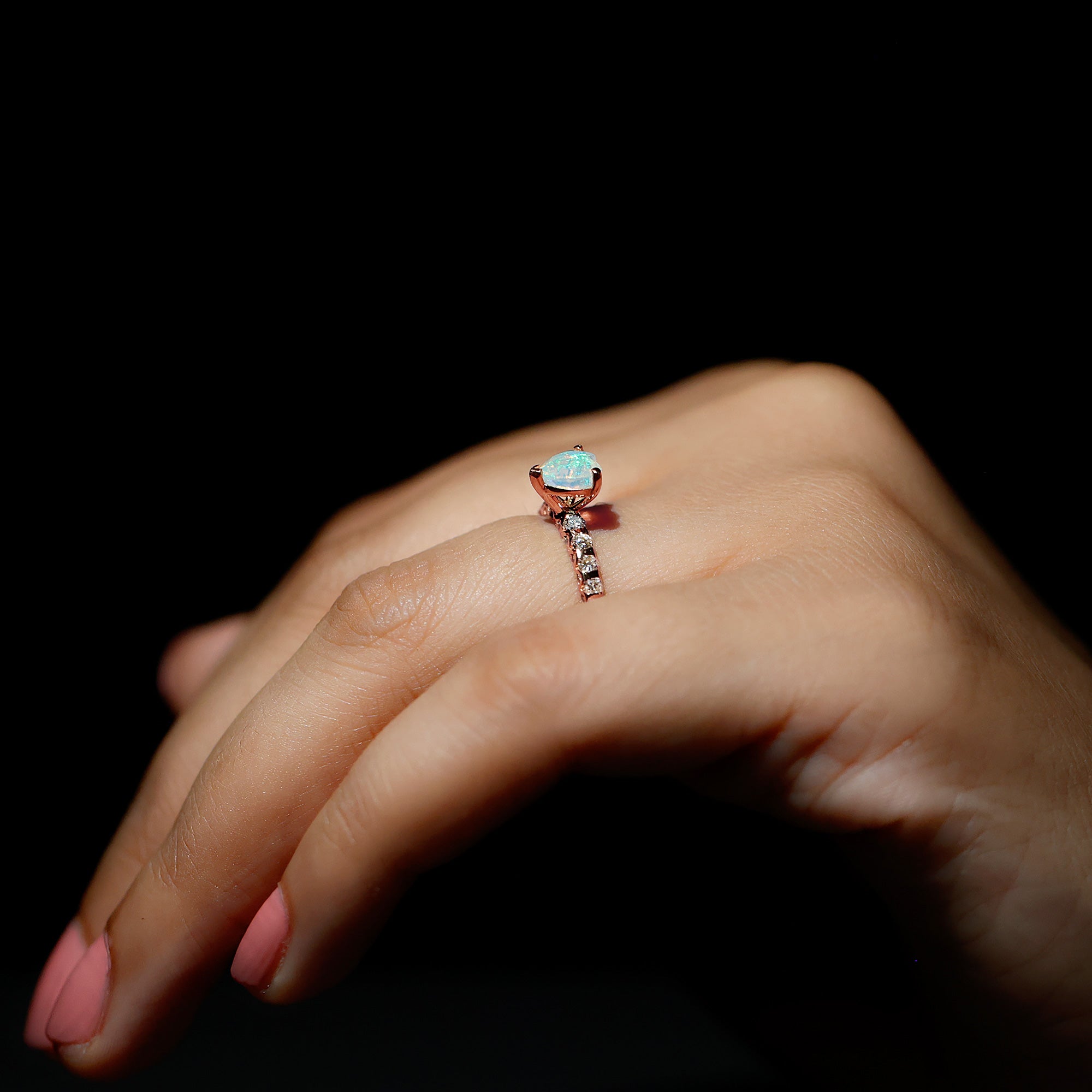 6 mm Heart Shape Ethiopian Opal and Diamond Engagement Ring