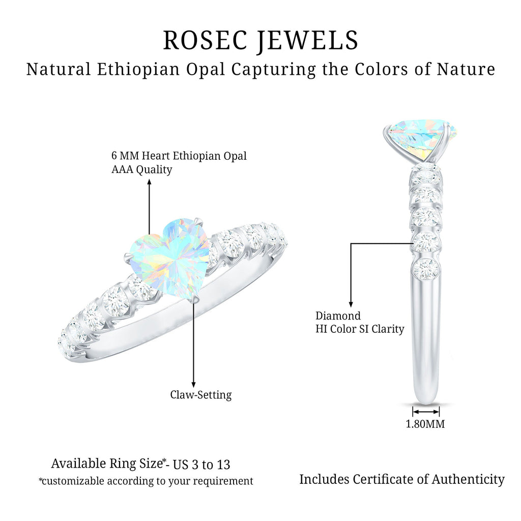 6 mm Heart Shape Ethiopian Opal and Diamond Engagement Ring