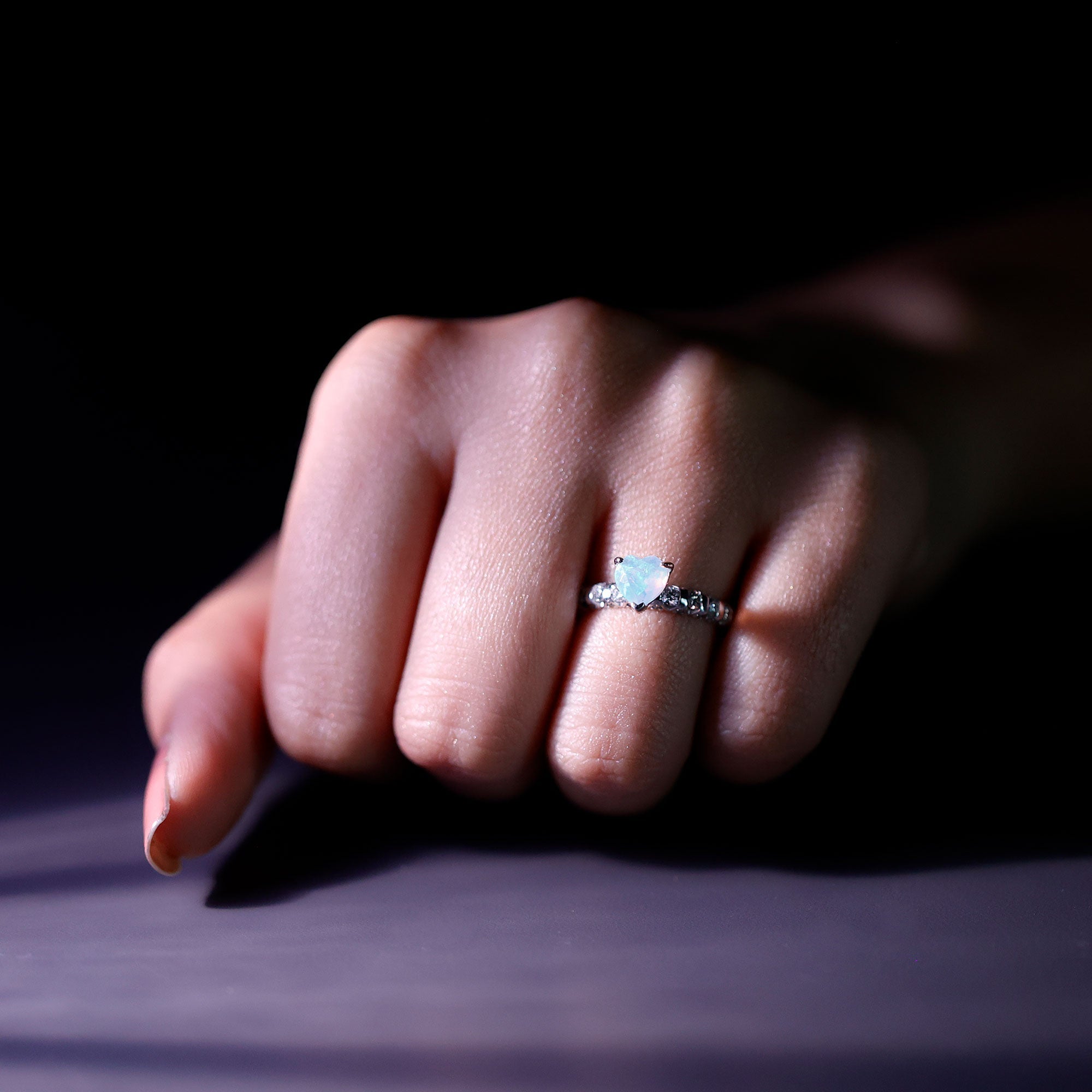 6 mm Heart Shape Ethiopian Opal and Diamond Engagement Ring