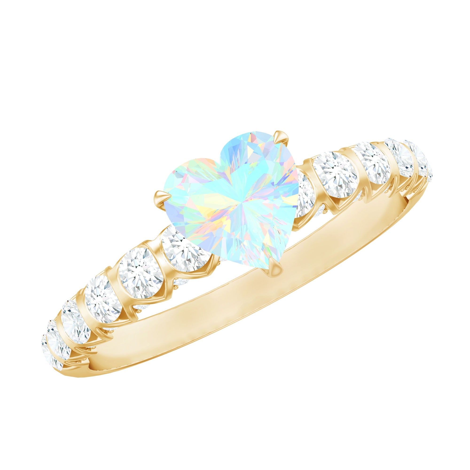 6 mm Heart Shape Ethiopian Opal and Diamond Engagement Ring
