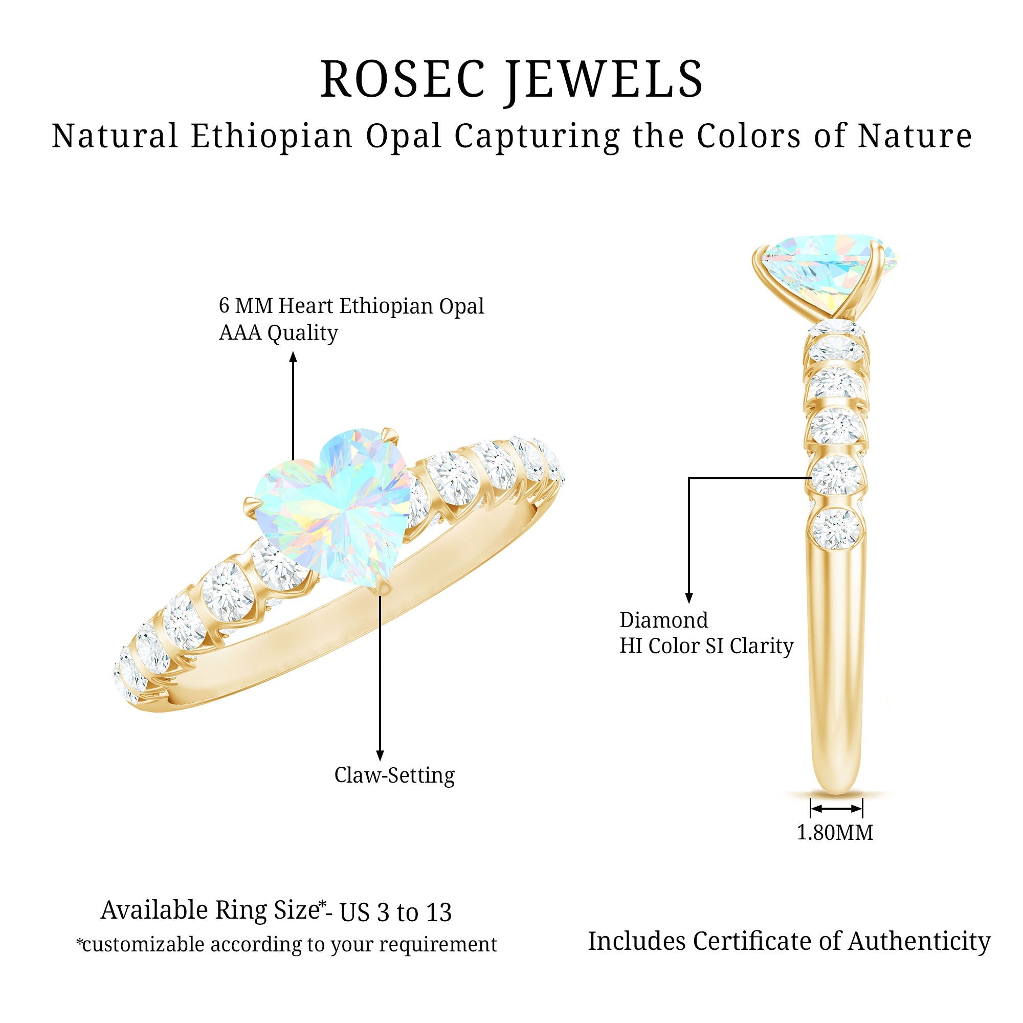 6 mm Heart Shape Ethiopian Opal and Diamond Engagement Ring