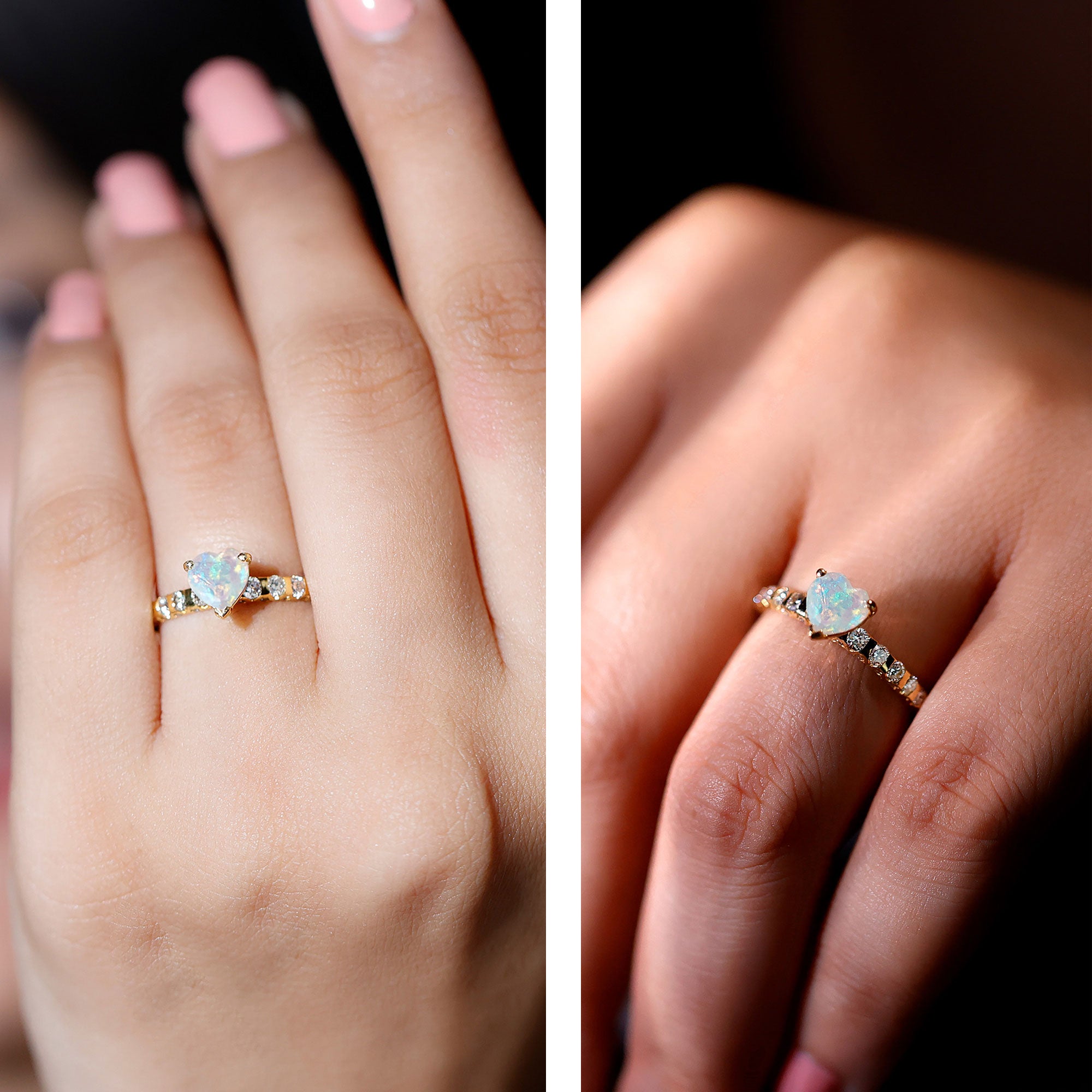 6 mm Heart Shape Ethiopian Opal and Diamond Engagement Ring