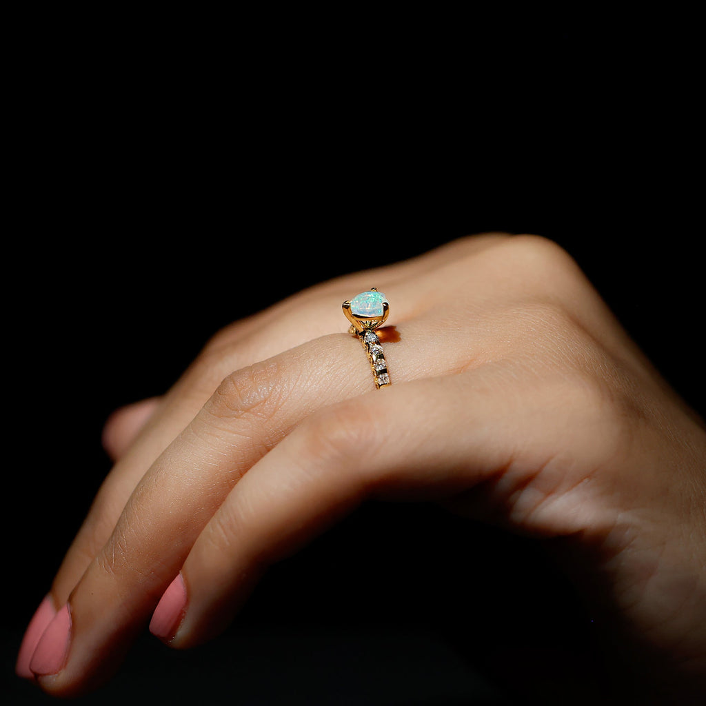 6 mm Heart Shape Ethiopian Opal and Diamond Engagement Ring