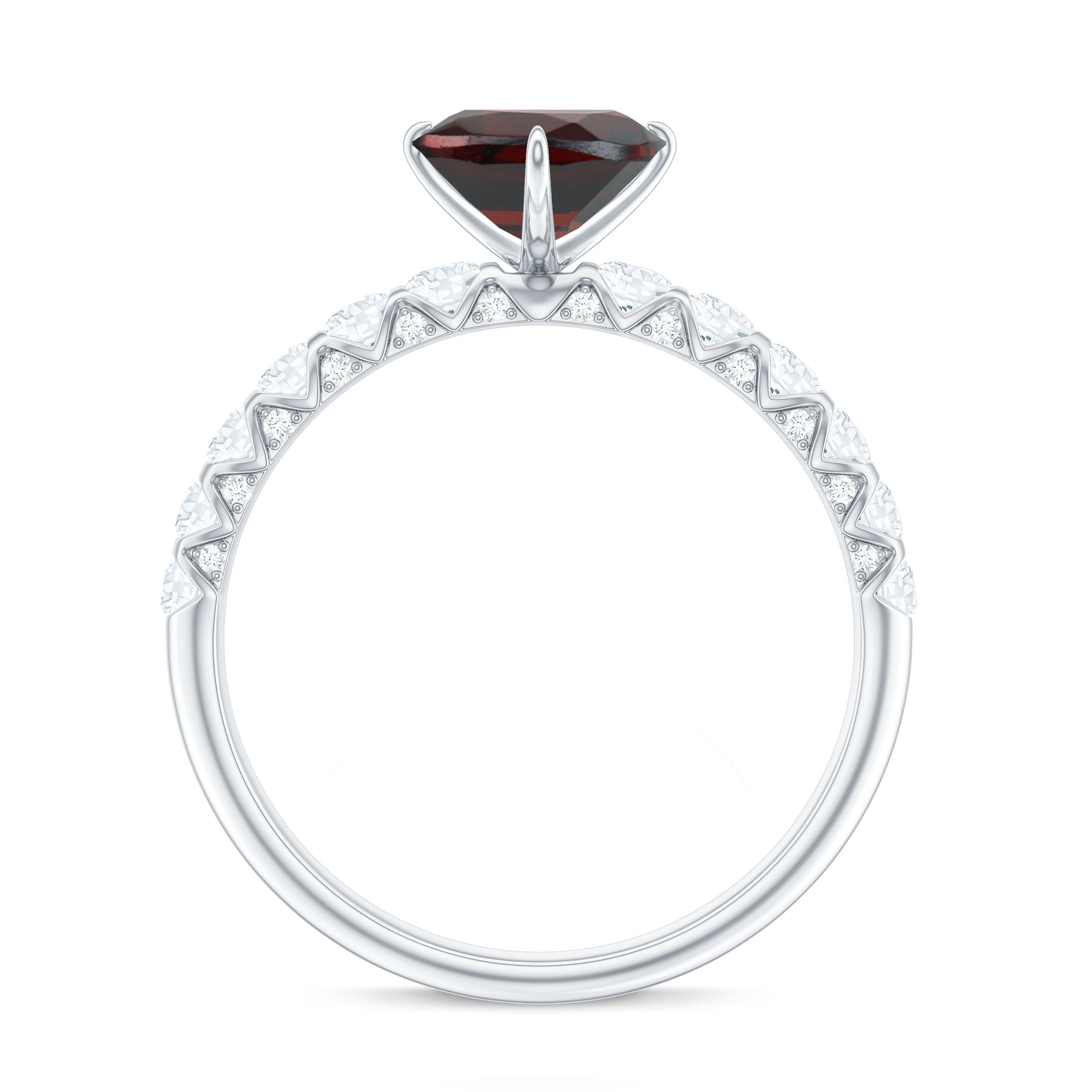 Natural 8mm Garnet Heart Engagement Ring with Diamond Side Stones