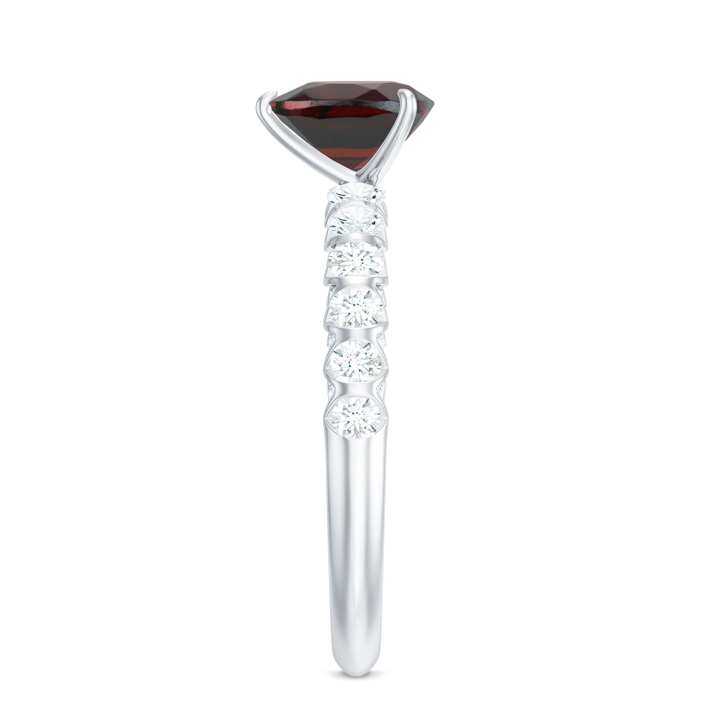 Natural 8mm Garnet Heart Engagement Ring with Diamond Side Stones