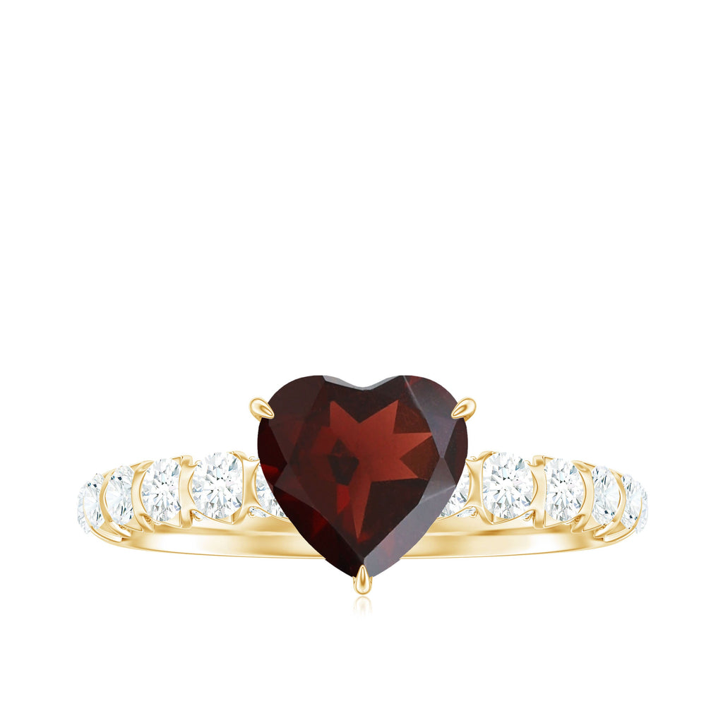 Natural 8mm Garnet Heart Engagement Ring with Diamond Side Stones
