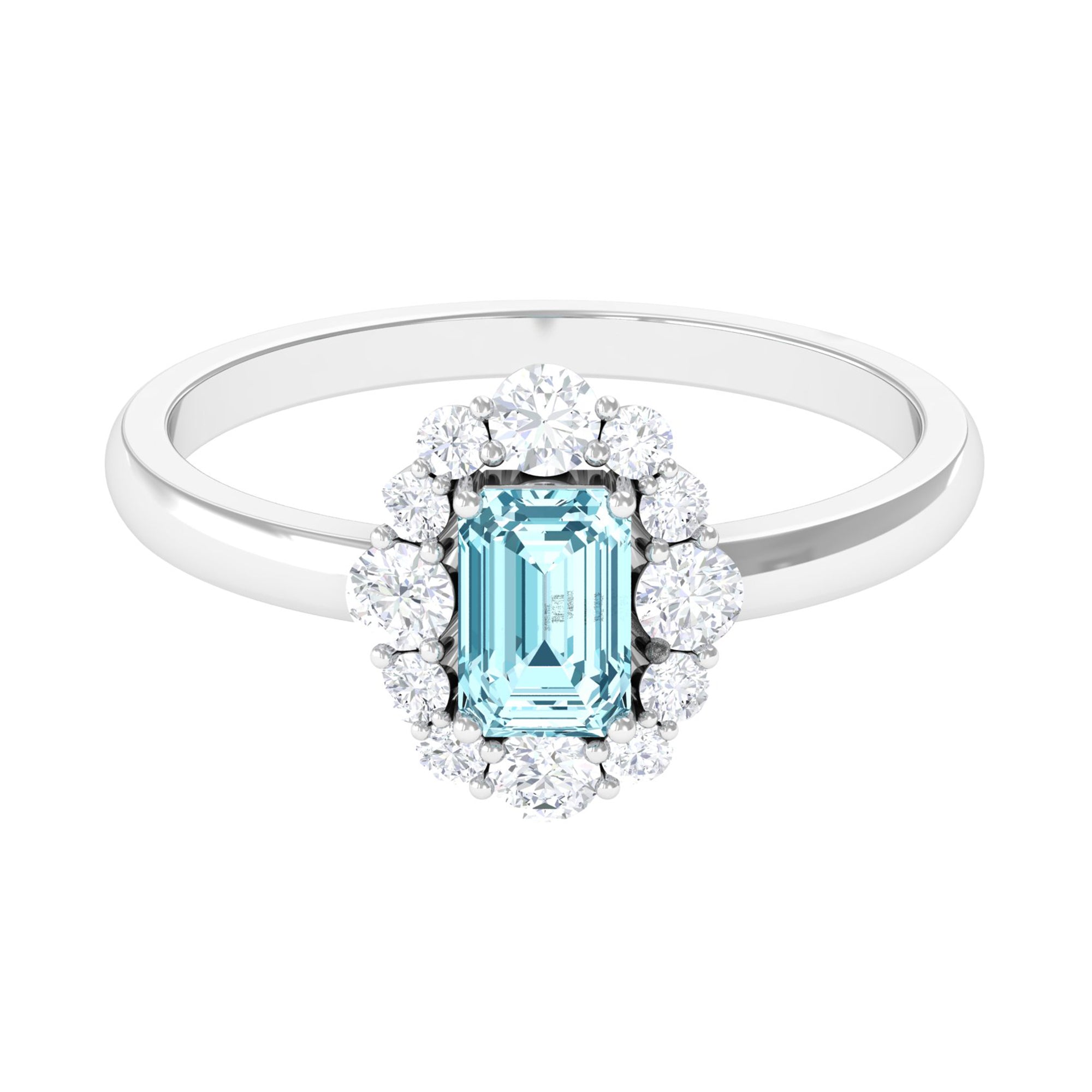 Octagon Aquamarine Engagement Ring with Diamond Halo