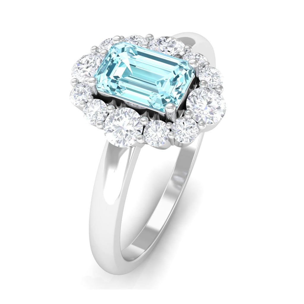 Octagon Aquamarine Engagement Ring with Diamond Halo