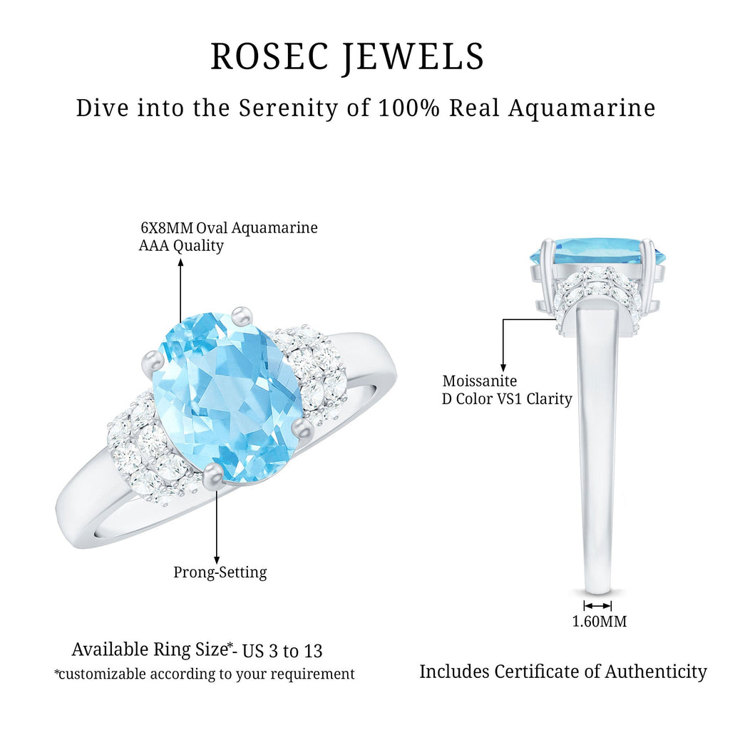 Oval Cut Aquamarine Engagement Ring with Moissanite Collar