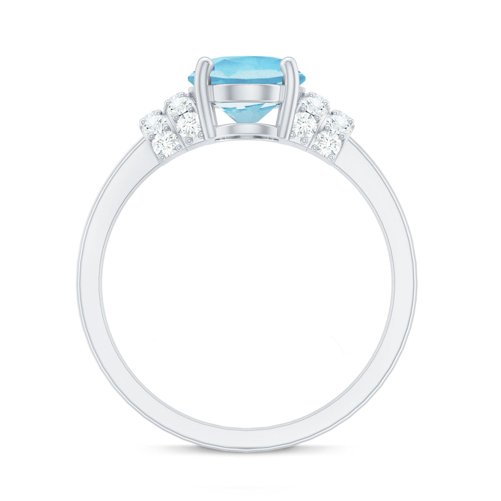 Oval Cut Aquamarine Engagement Ring with Moissanite Collar