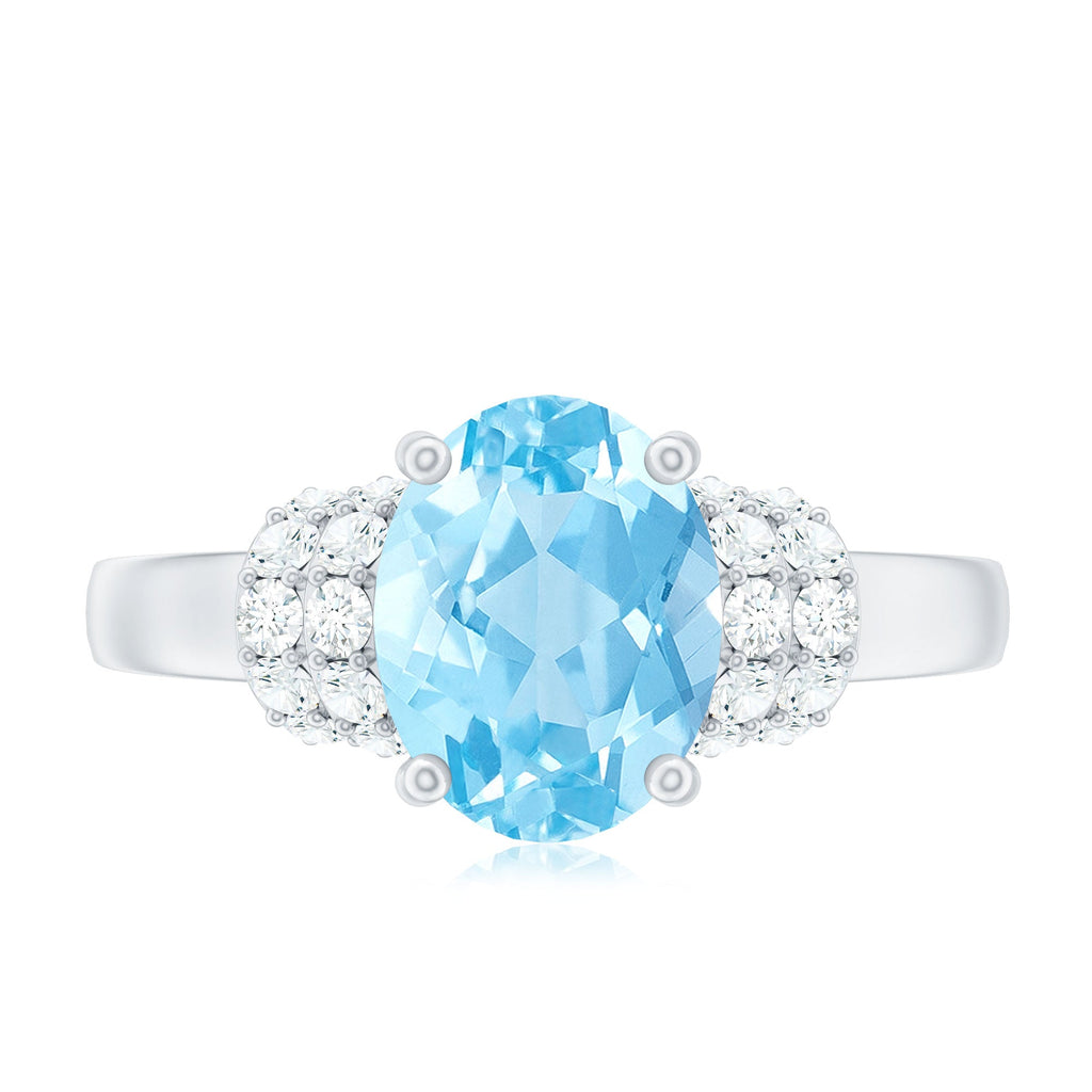 Oval Cut Aquamarine Engagement Ring with Moissanite Collar