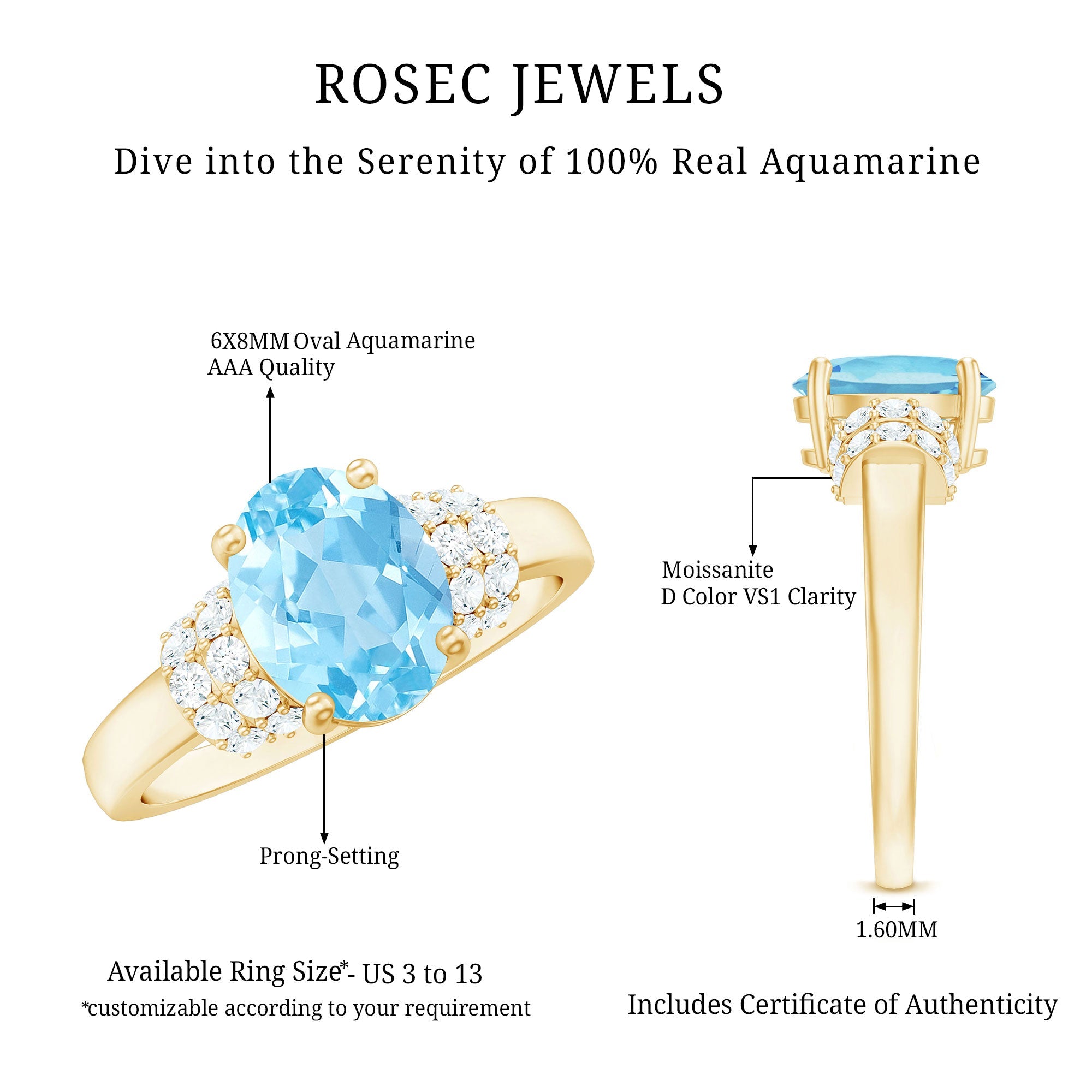 Oval Cut Aquamarine Engagement Ring with Moissanite Collar