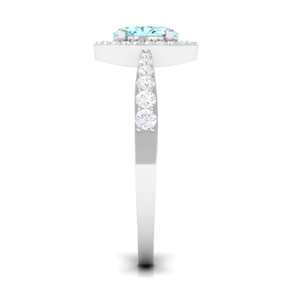 1 CT Aquamarine Engagement Ring with Diamond Halo