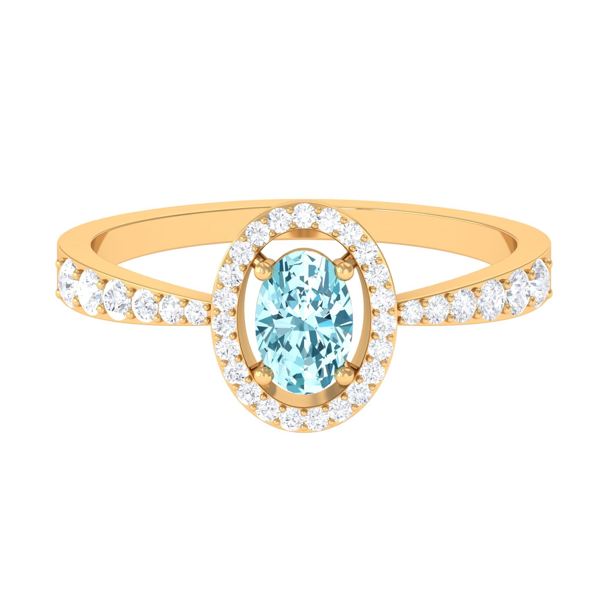 1 CT Aquamarine Engagement Ring with Diamond Halo